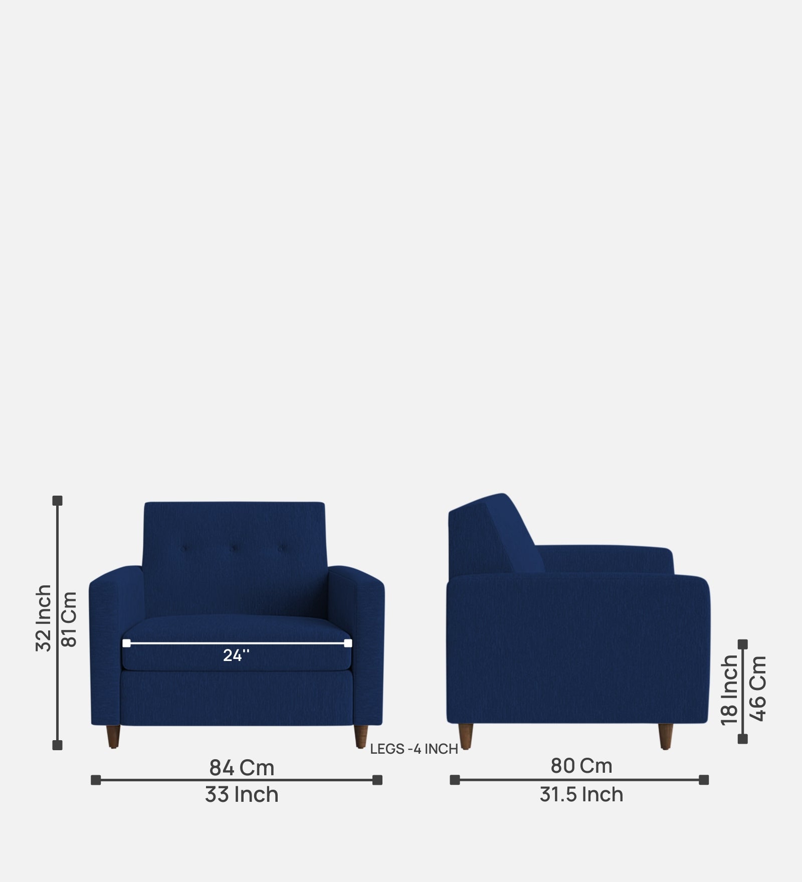 Timon Fabric 1 Seater Sofa in Royal Blue Colour