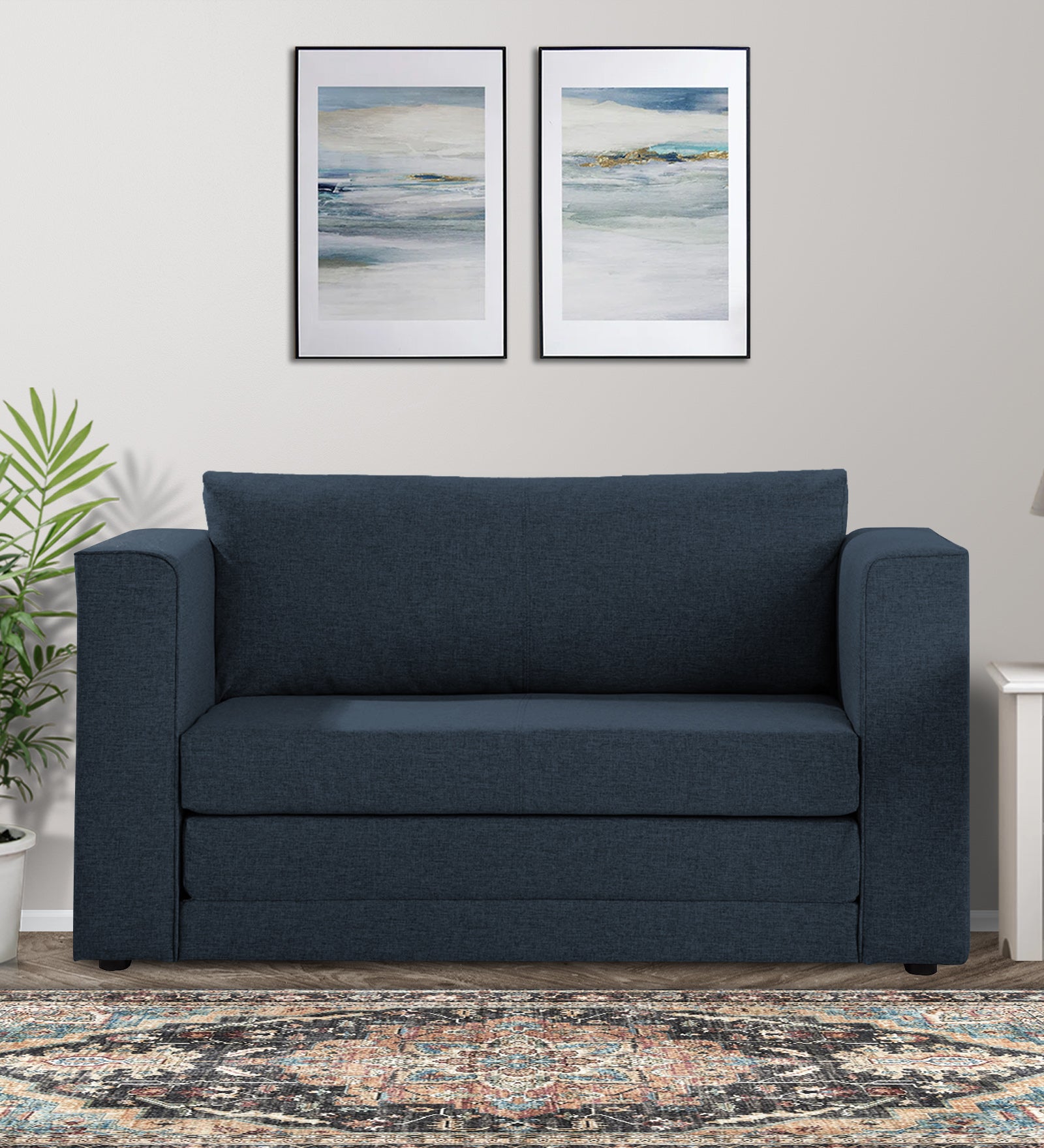 Kenia Fabric 2 Seater Convertible Sofa Cum Bed in Denim Blue Colour