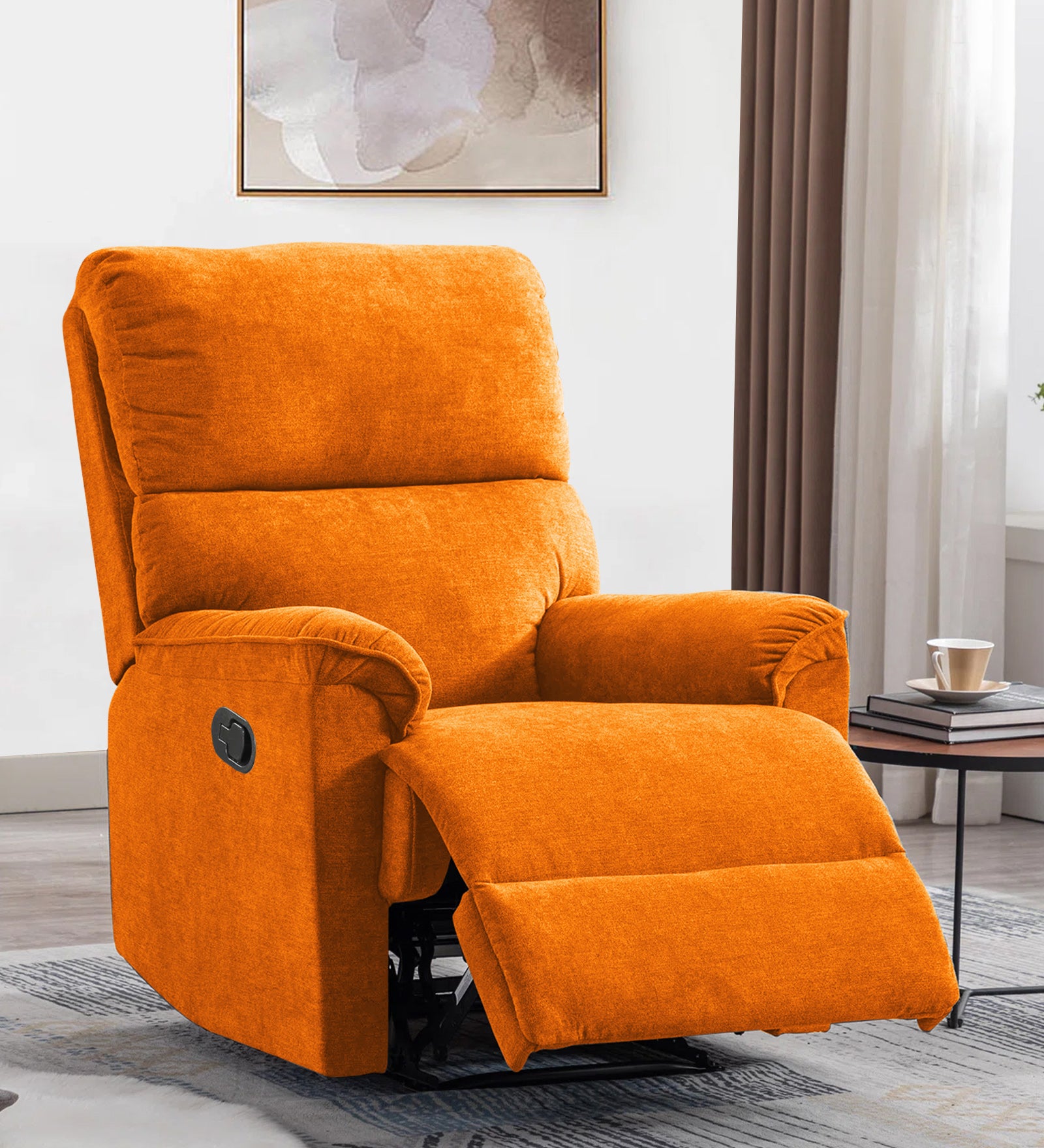 Abby Fabric Manual 1 Seater Recliner In Vivid Orange Colour