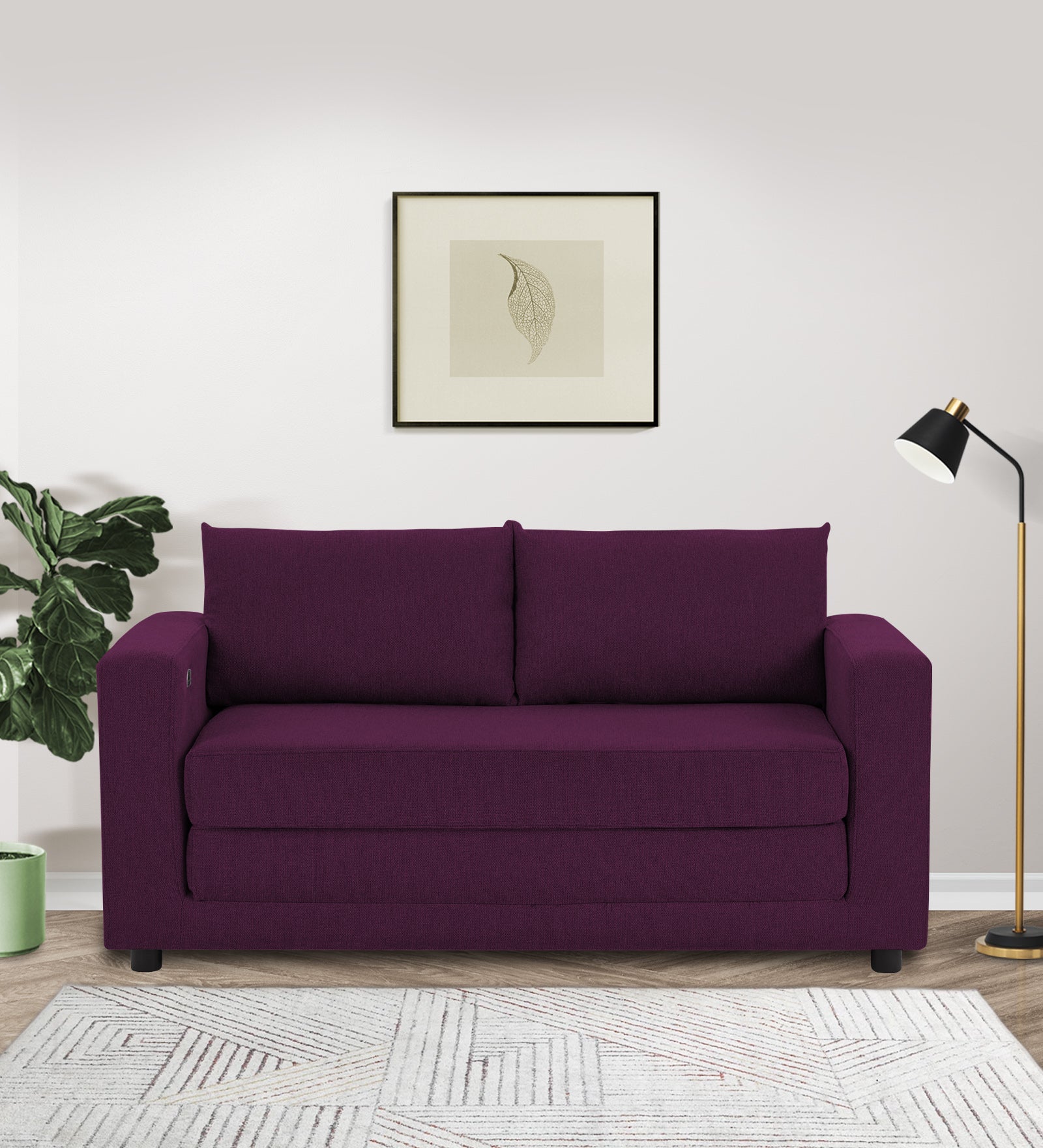 Roman Fabric 3 Seater Convertable Sofa Cum Bed in Greek Purple Colour With Portable