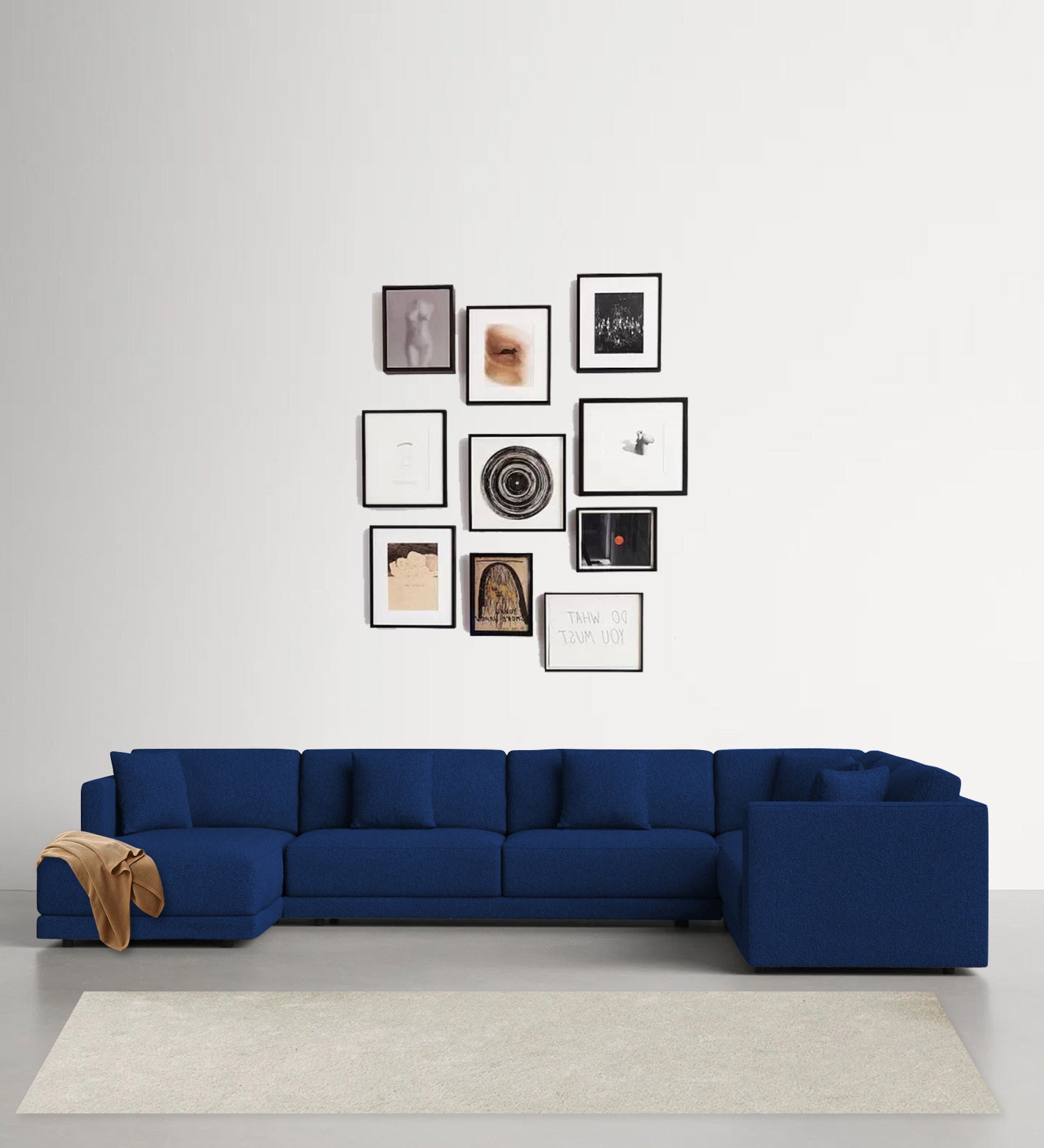 Carlin Fabric RHS 8 Seater Sectional Sofa In Royal Blue Colour