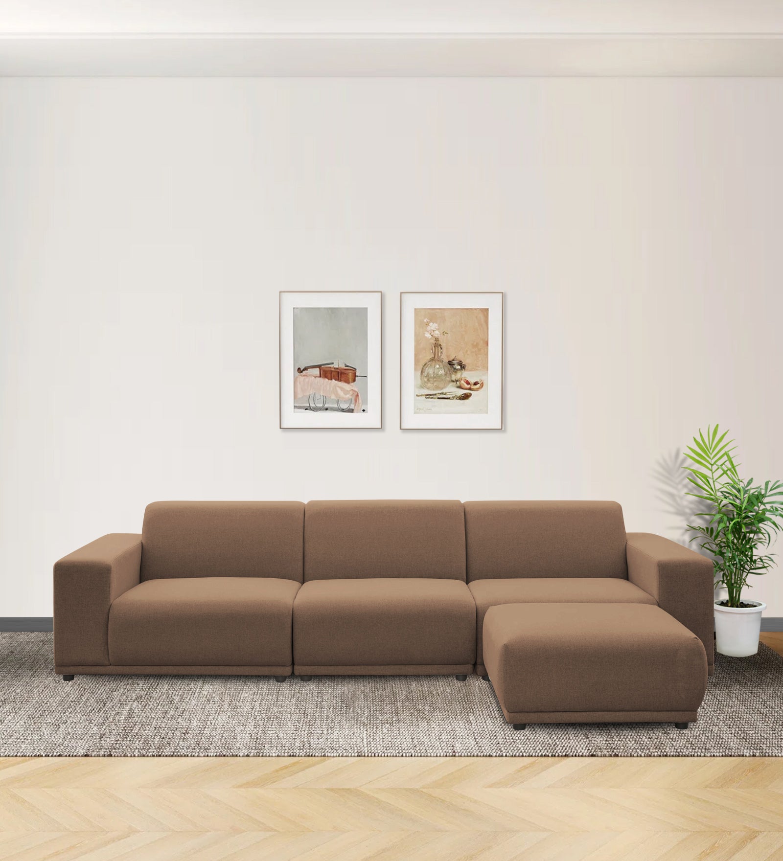 Adam Fabric LHS Sectional Sofa (3 + Lounger) In Cookie Beige Colour
