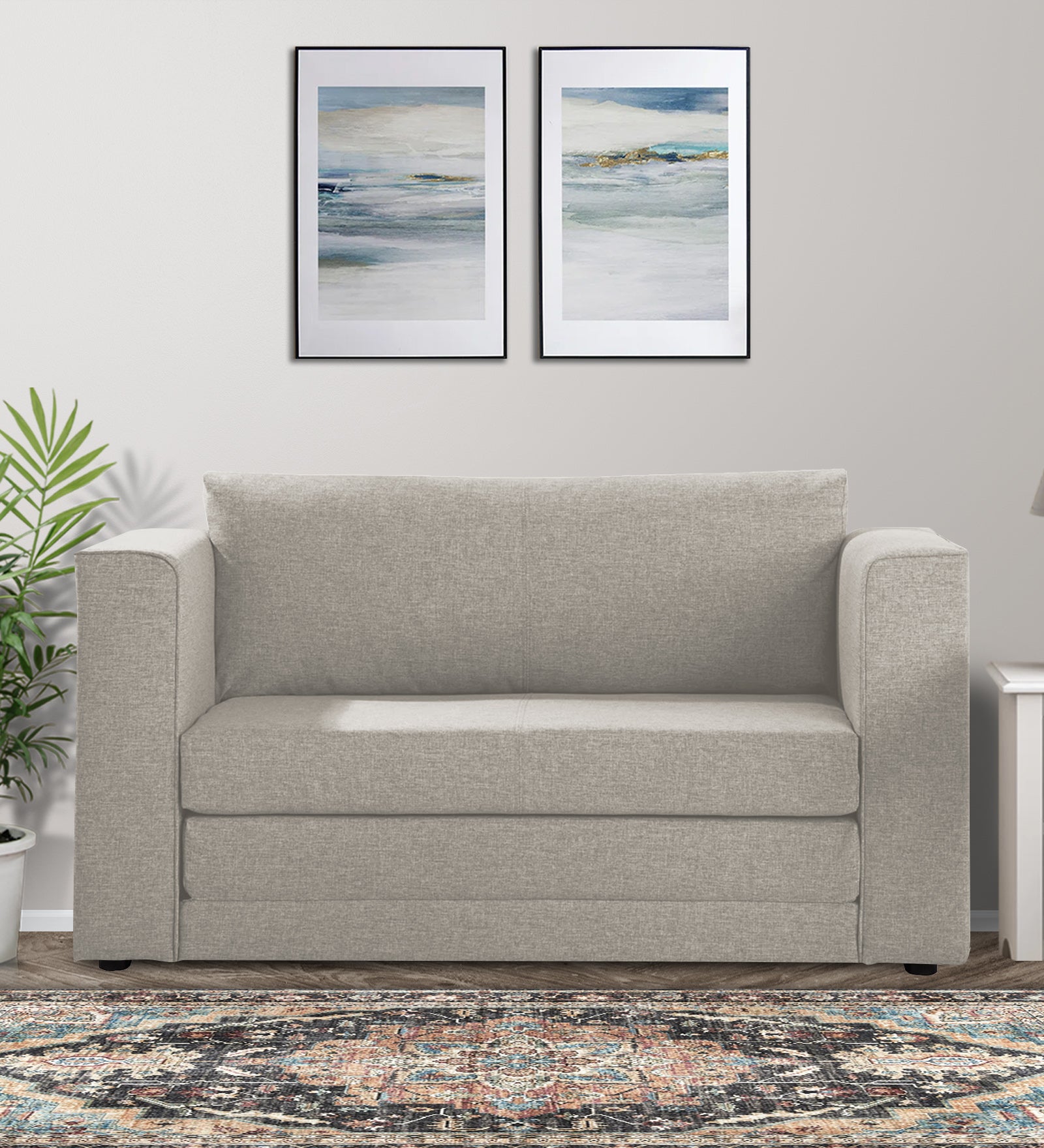 Kenia Fabric 2 Seater Convertible Sofa Cum Bed in Ash Grey Colour