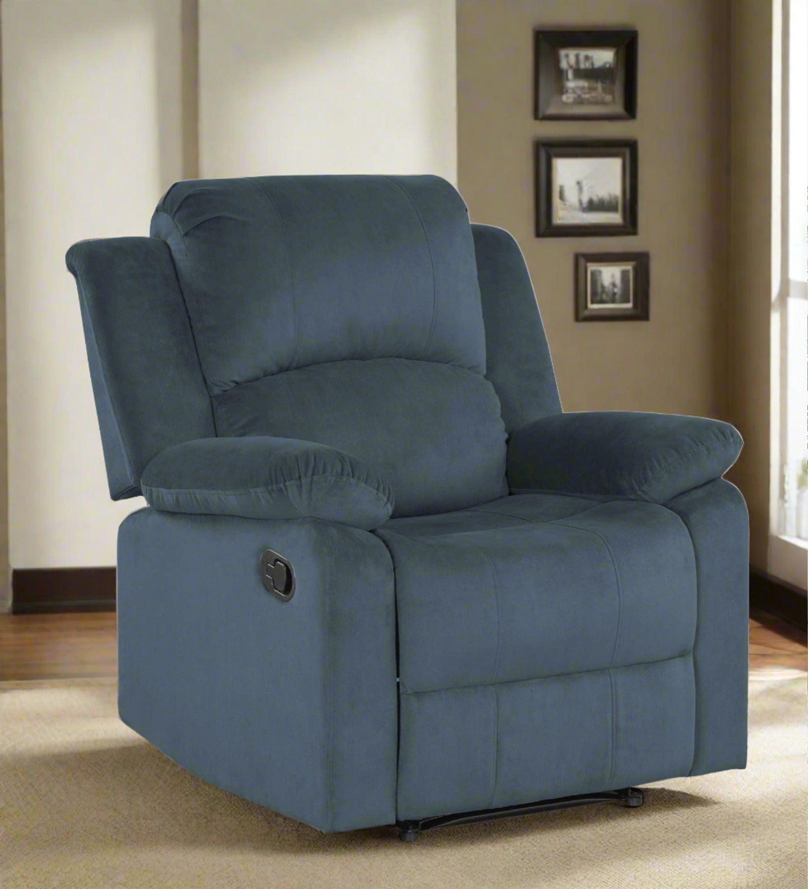 Henry Velvet Manual 1 Seater Recliner In Oxford Blue Colour