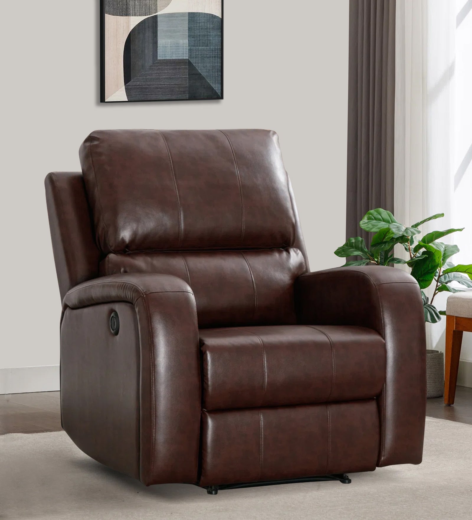 Mason Leather Motoorized 1 Seater Recliner In Dark Brown Faux Leather Finish
