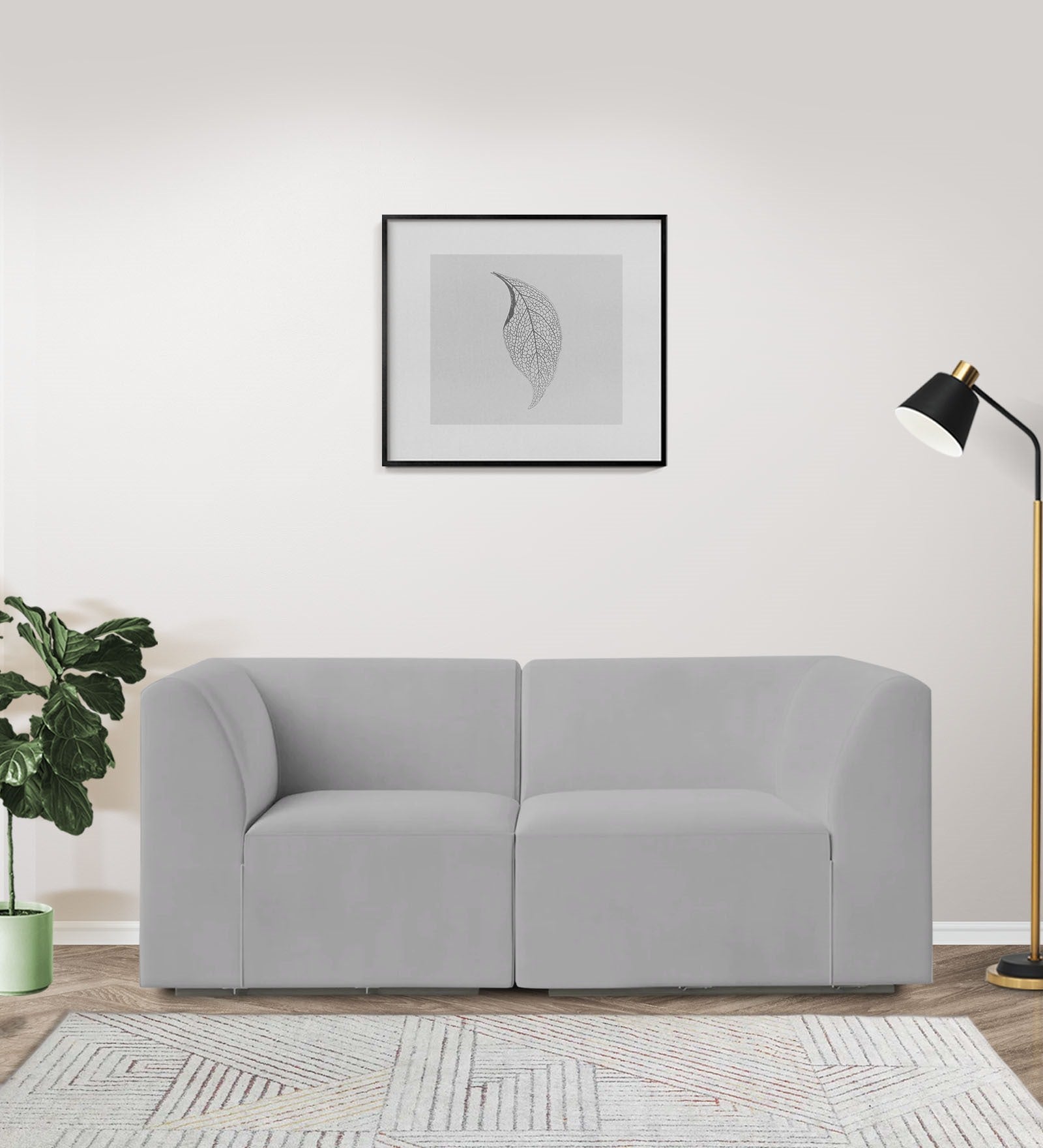 Bufa Velvet 2 Seater Sofa in Light Grey Colour With Storage