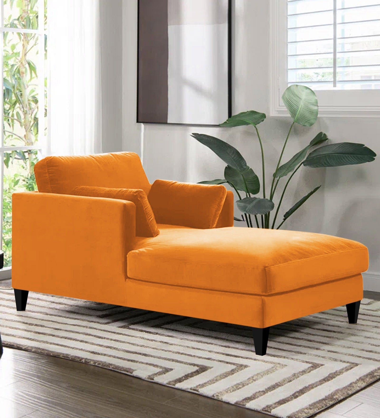 Makou Velvet Chaise Lounger In Tangerine orange Colour