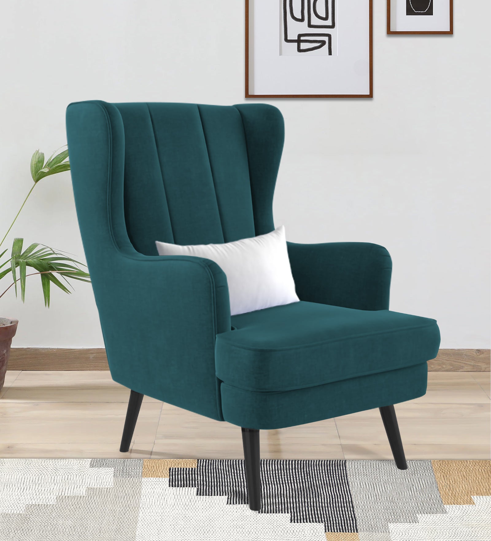 Niya Velvet 1 Seater Wing Chair in Arabian Green Colour