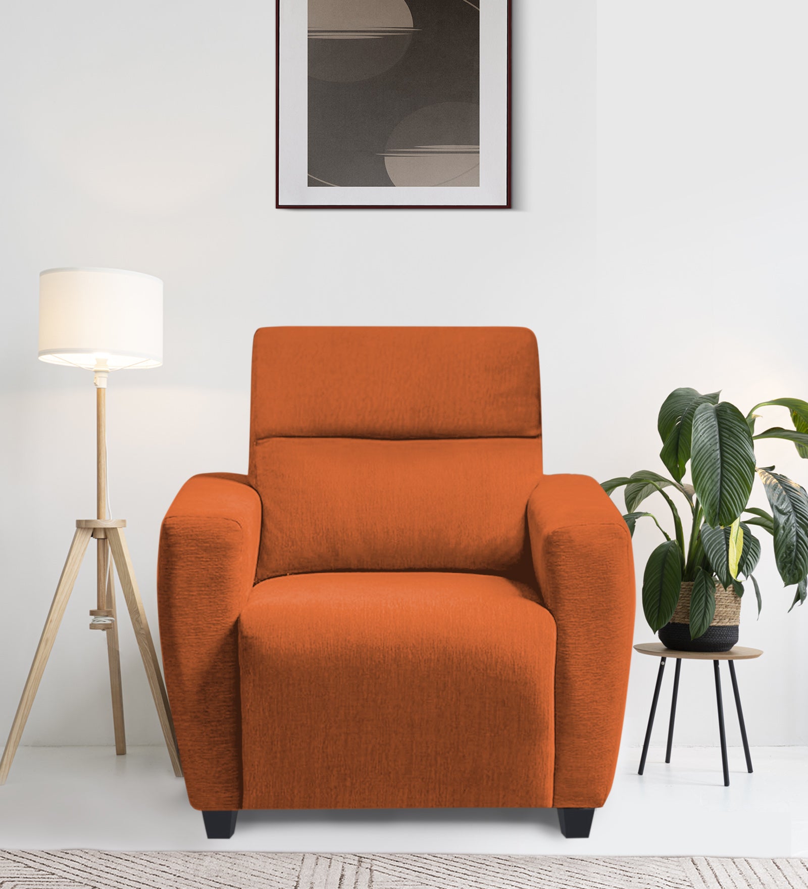Bakadi Fabric 1 Seater Sofa in vivid orange Colour
