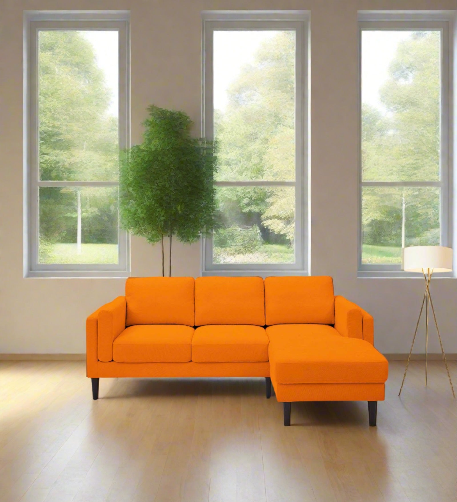 Creata Fabric LHS Sectional Sofa (2+Lounger) in Vivid Orange Colour by Febonic