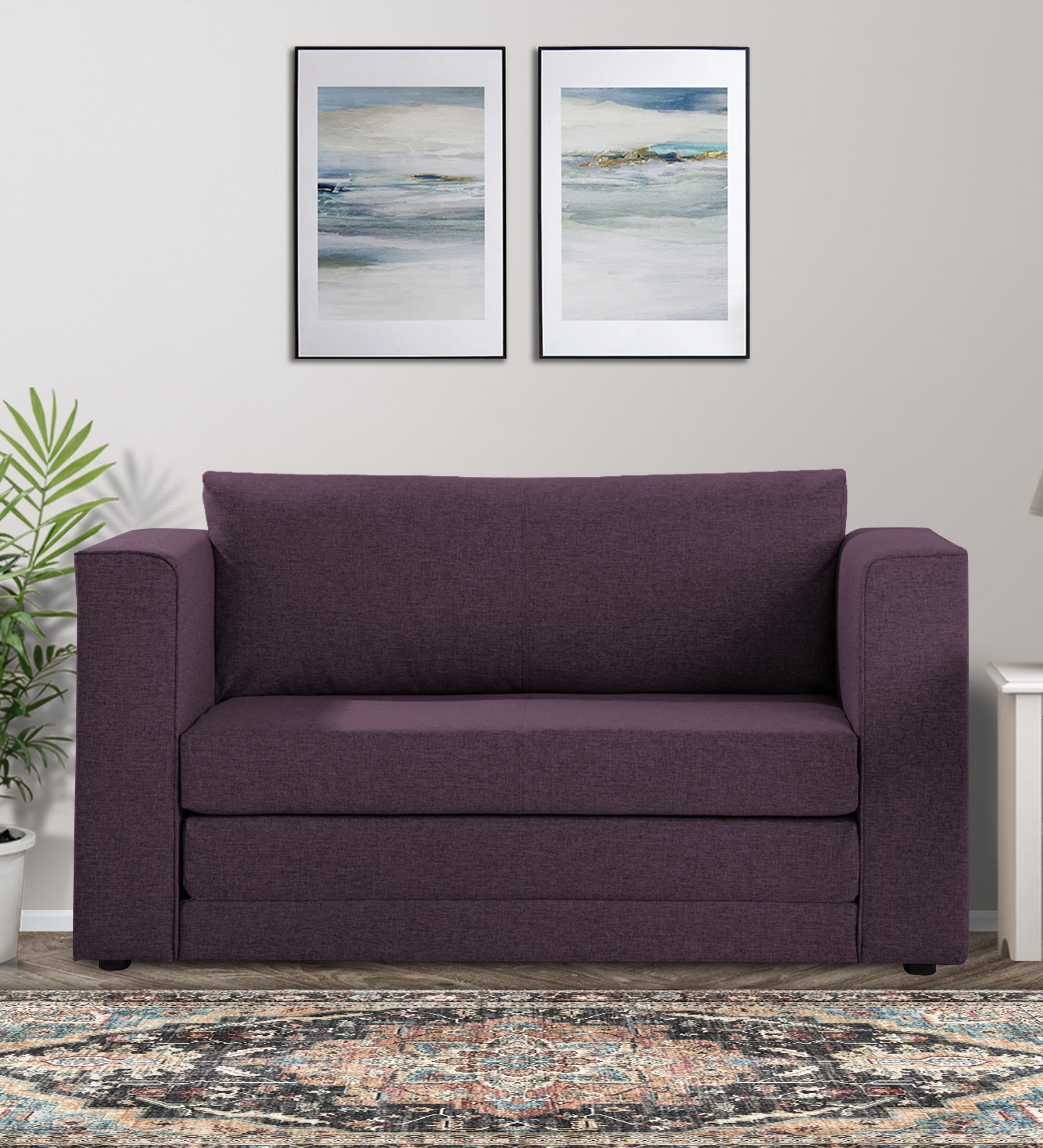 Kenia Fabric 2 Seater Convertible Sofa Cum Bed in Greek Purple Colour