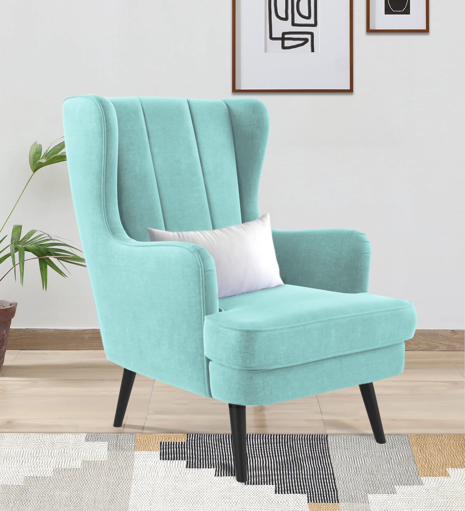 Niya Velvet 1 Seater Wing Chair in Barmunda Aqua Colour