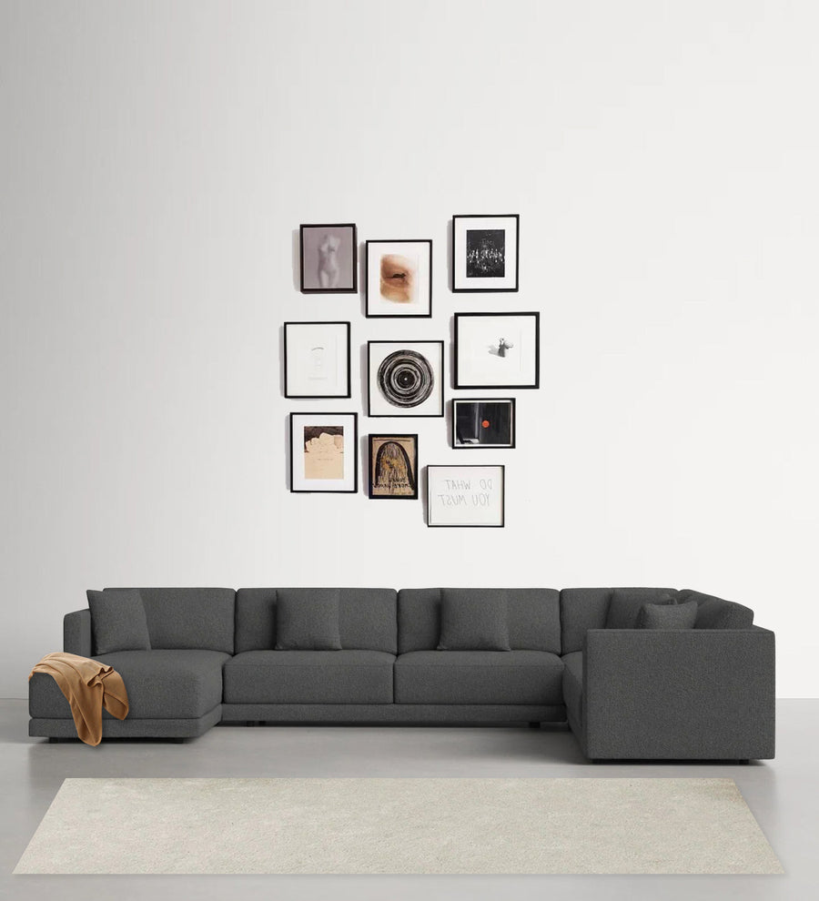 Carlin  RHS 8 Seater Fabric Sectional Sofa - Charcoal Grey by Febonic Living