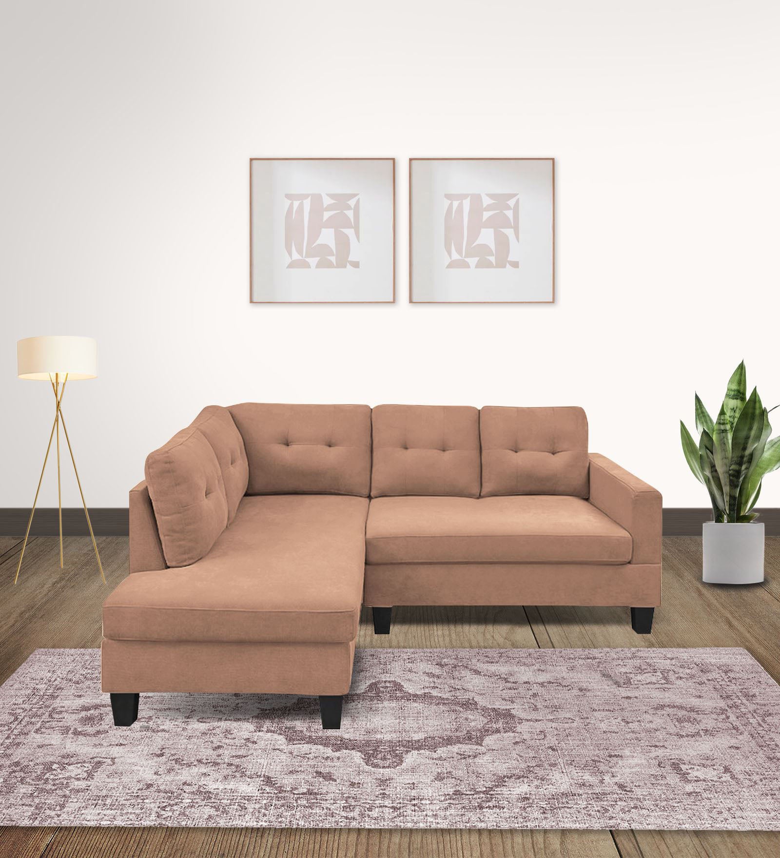 Thomas Fabric RHS Sectional Sofa (2+Lounger) in Cosmic Beige Colour