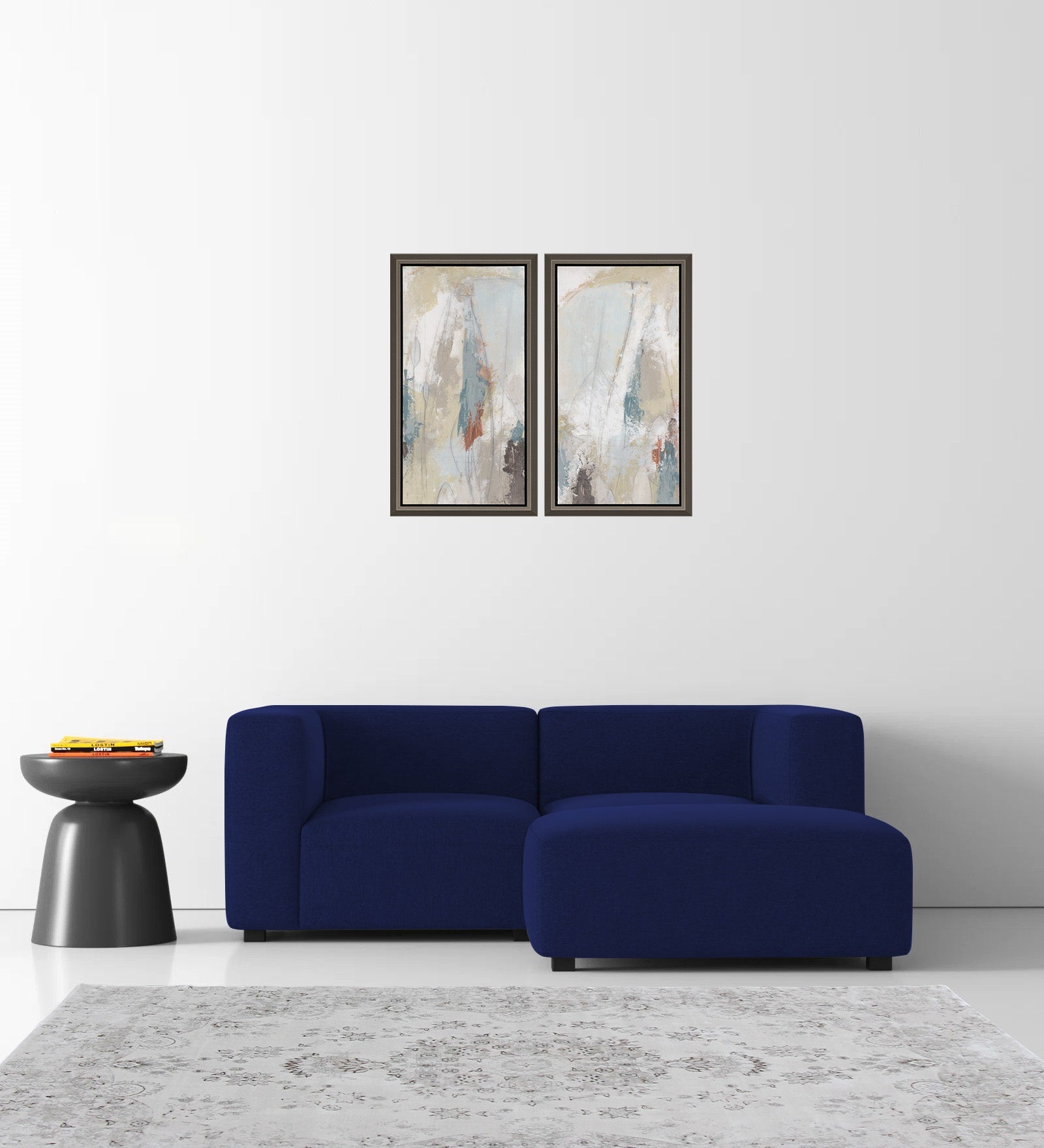 Dora Velvet LHS Sectional Sofa (2+Ottoman) In Indigo blue Colour