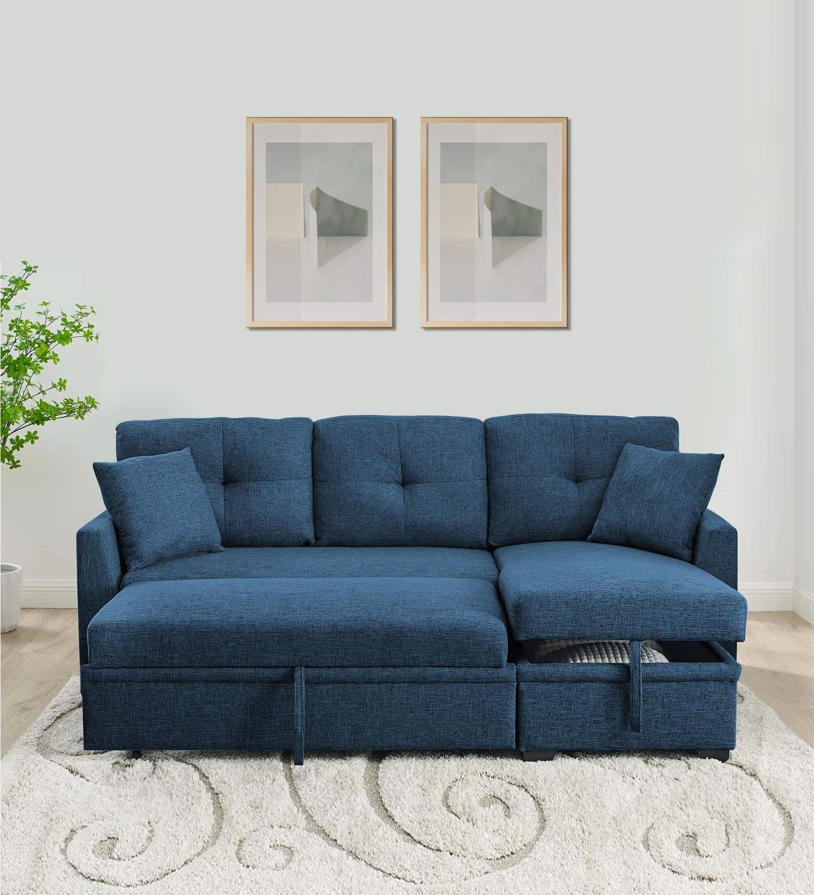 Jody Fabric 3 Seater Pull Out Sofa Cum Bed In Light Blue Colour