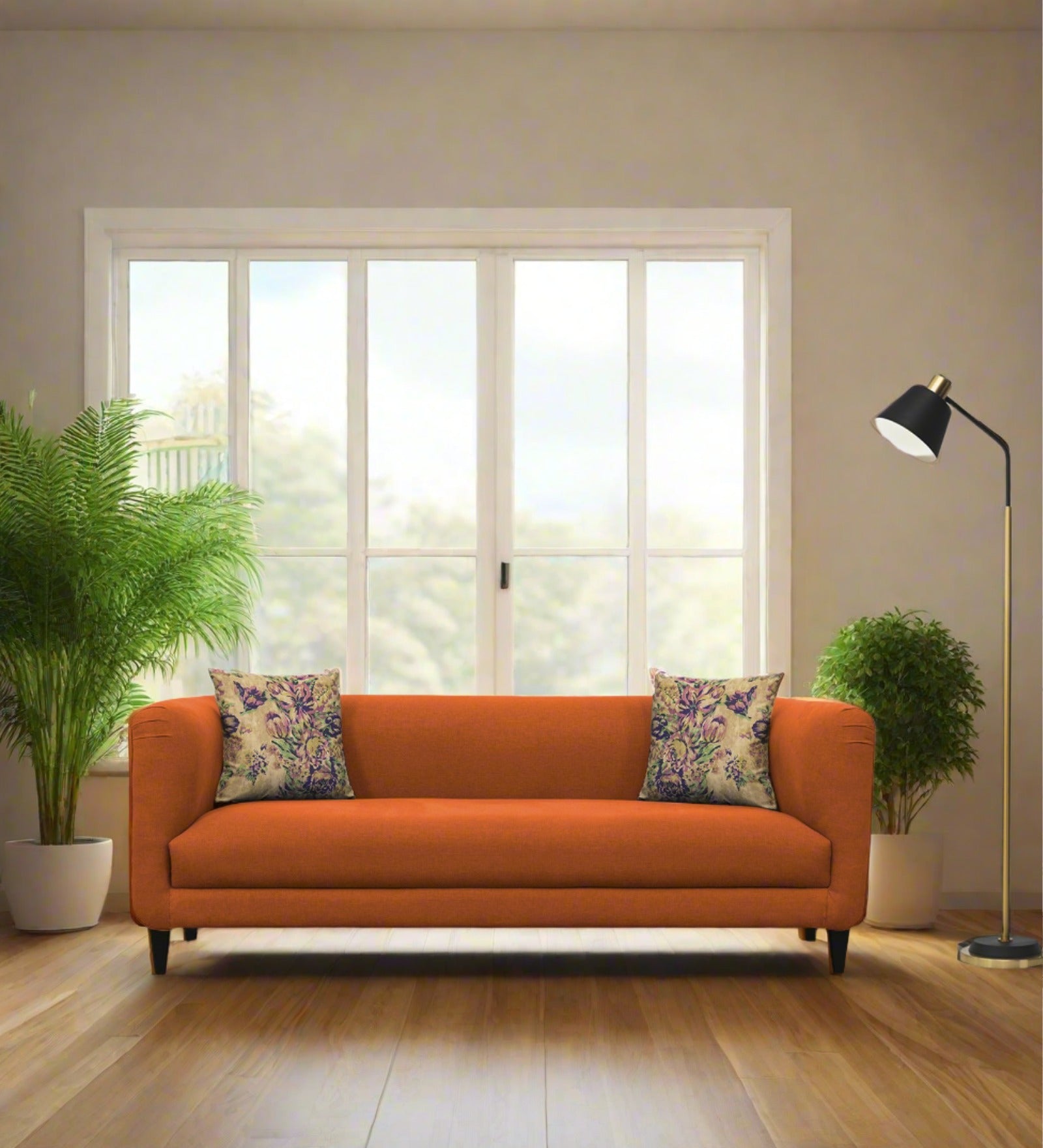 Niki Fabric 3 Seater Sofa in Vivid Orange Colour