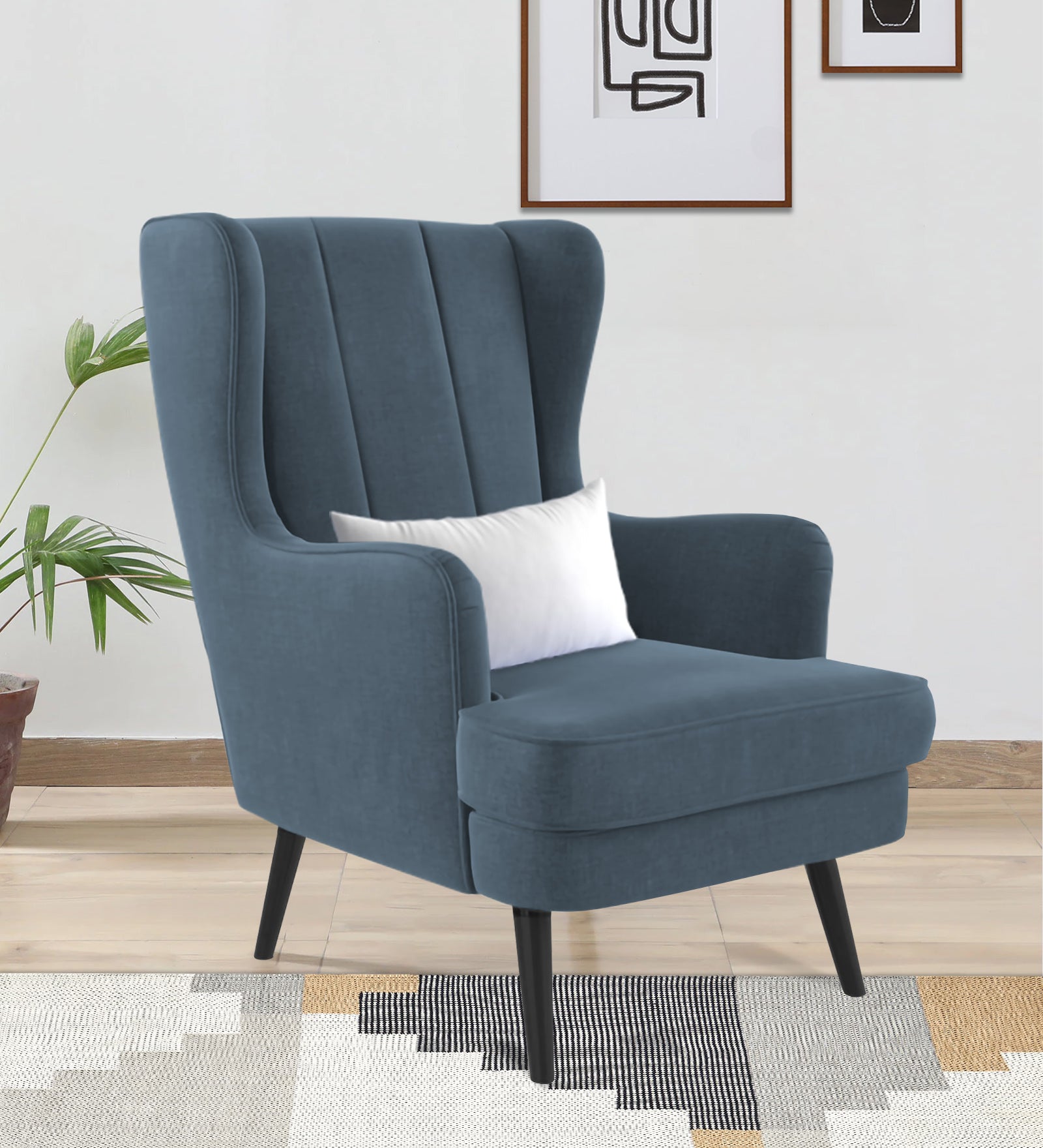 Niya Velvet 1 Seater Wing Chair in Oxford Blue Colour