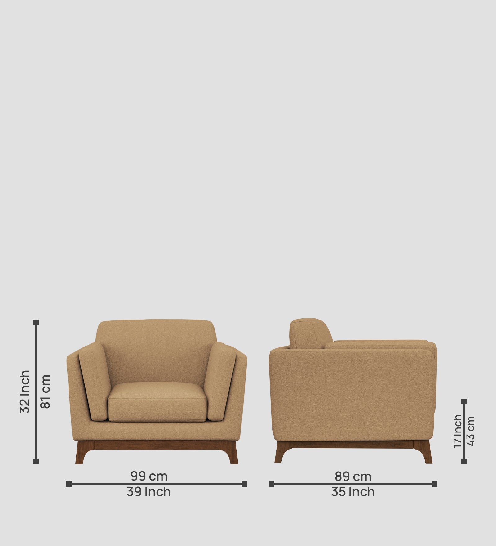 Candy Fabric 1 Seater Sofa In  Copper Brown Colour