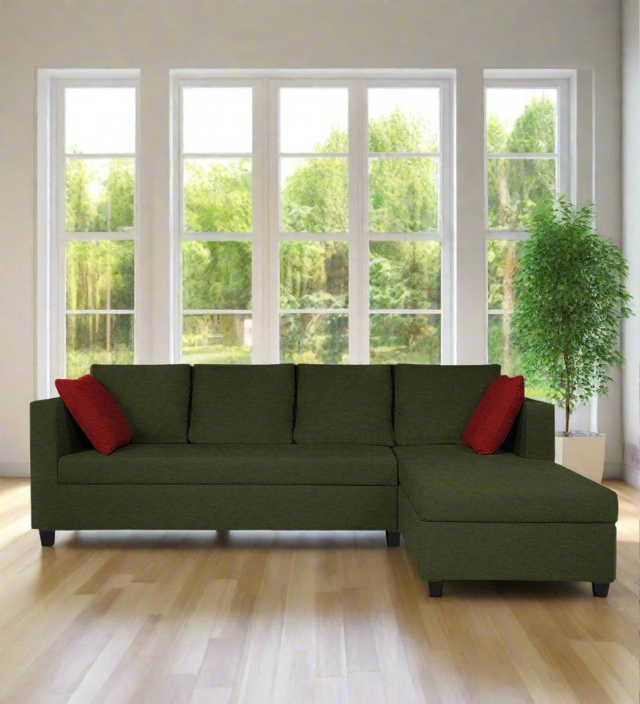 Nebula  LHS  (3+Lounger) Fabric Sectional Sofa - Olive Green by Febonic Living