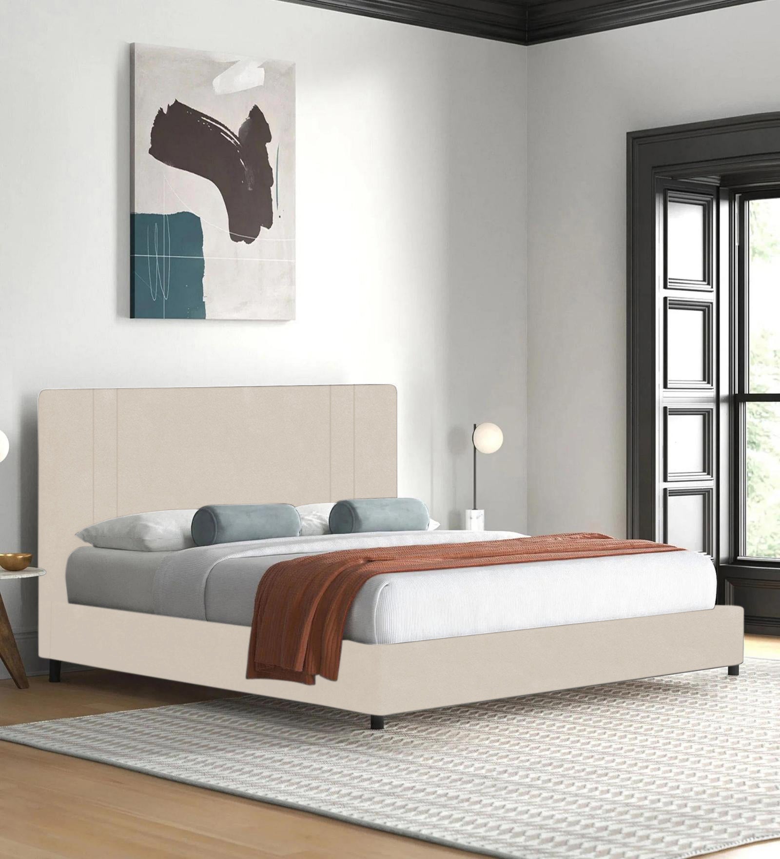 Asyra Velvet King Size Bed in Camel Beige Colour With Box Storage