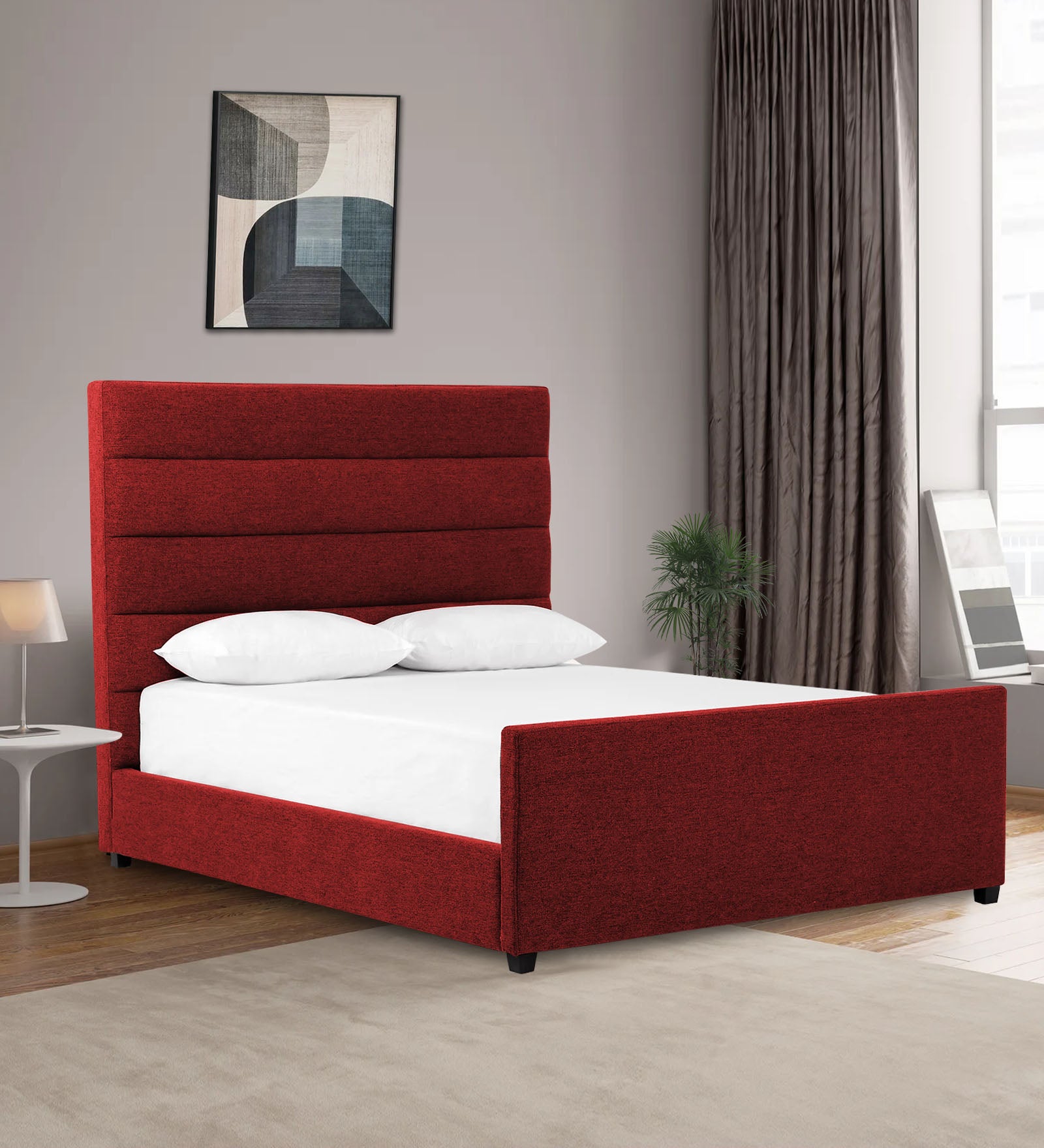 Pollen Fabric Queen Size Bed In Blood Maroon Colour