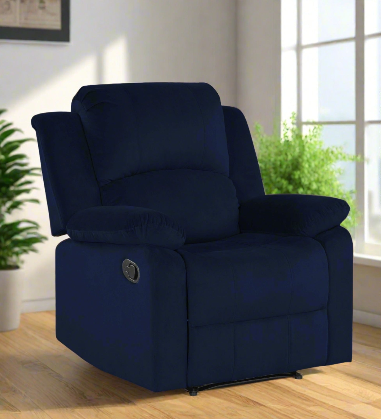 Henry Velvet Manual 1 Seater Recliner In Indigo Blue Colour