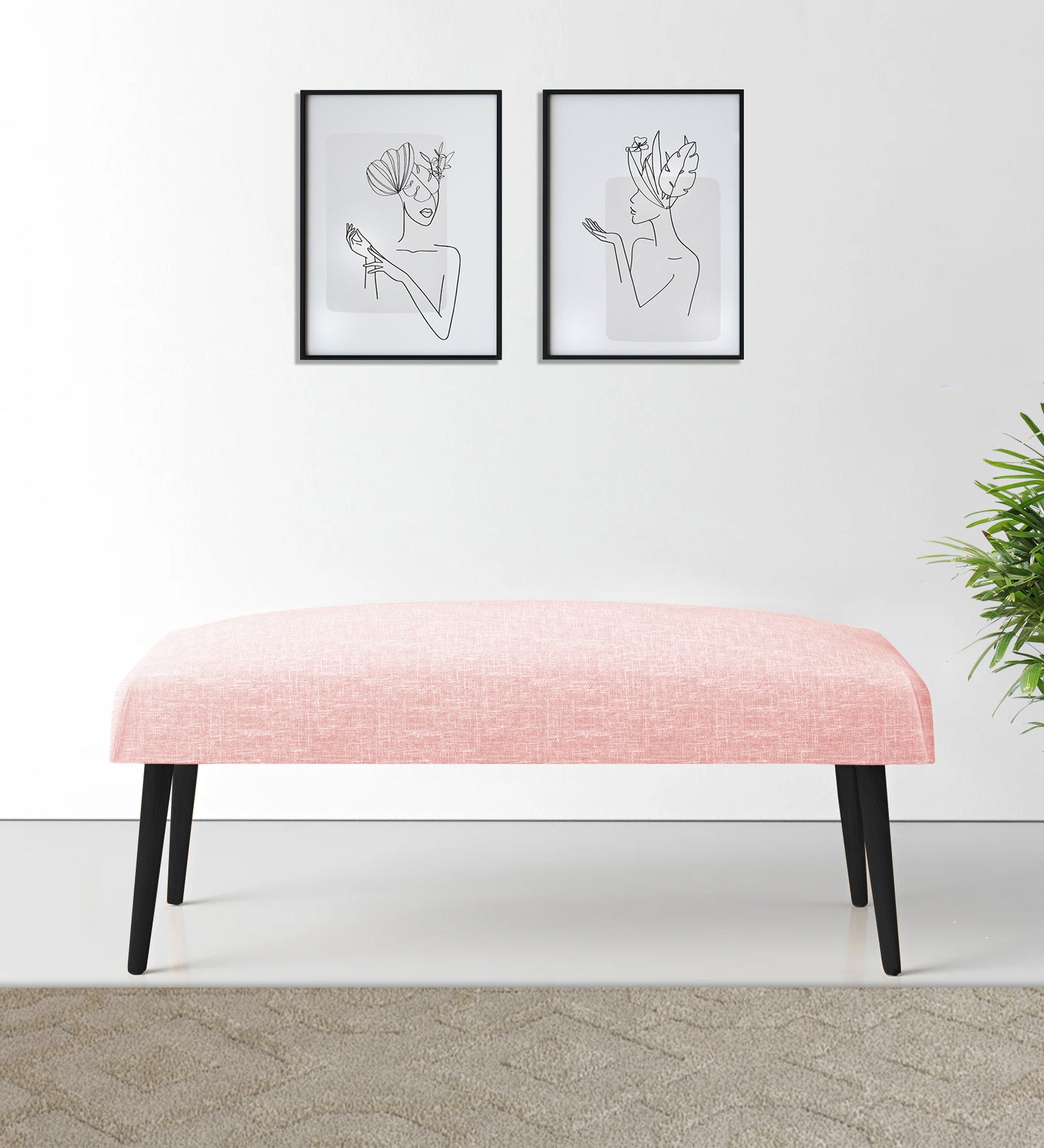 Adon Velvet Bench In Millennial Pink Colour