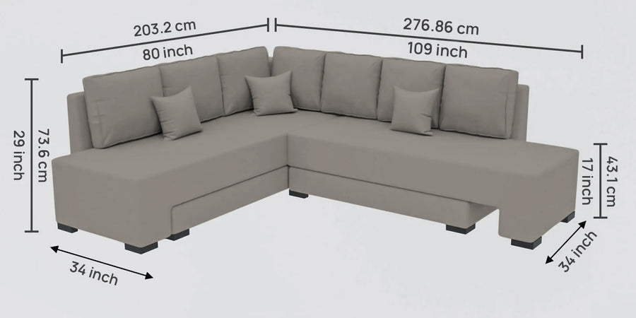 Corby Velvet Rhs 6 Seater Convertible Sofa Cum Bed In Echo Grey Colour - Febonic Living