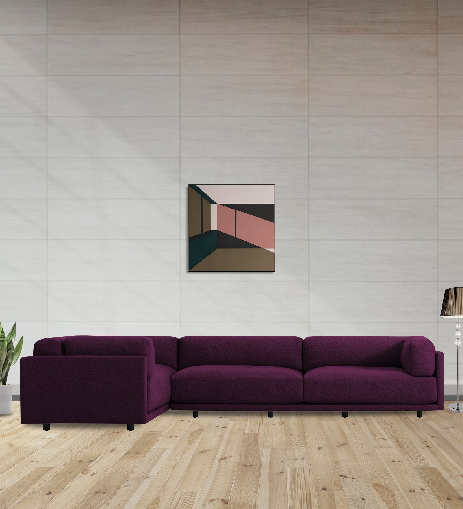 Nixon Fabric 6 Seater RHS Sectional Sofa In Greek Purple Colour