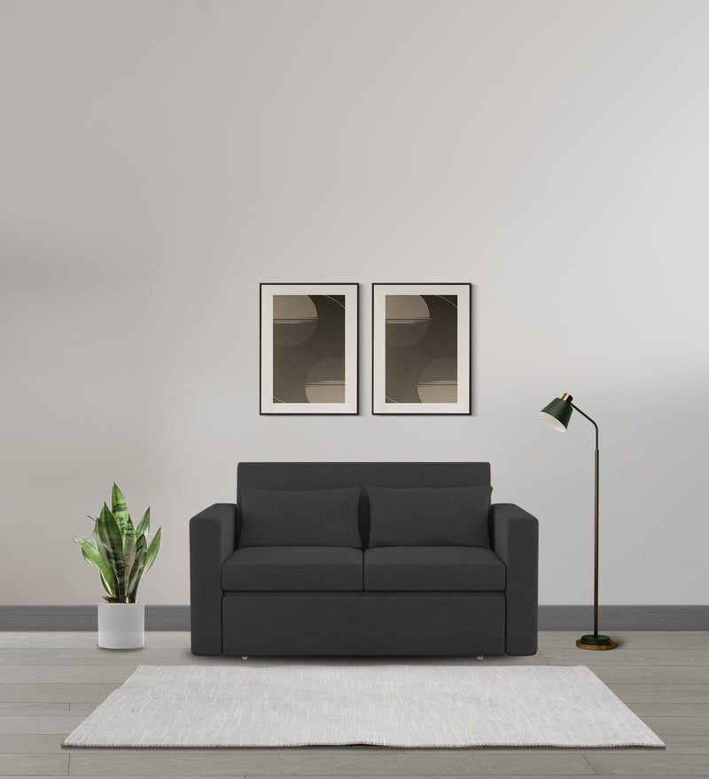 River  2 Seater Pull Out  Cum Bed Fabric Sofa - Charcoal Grey