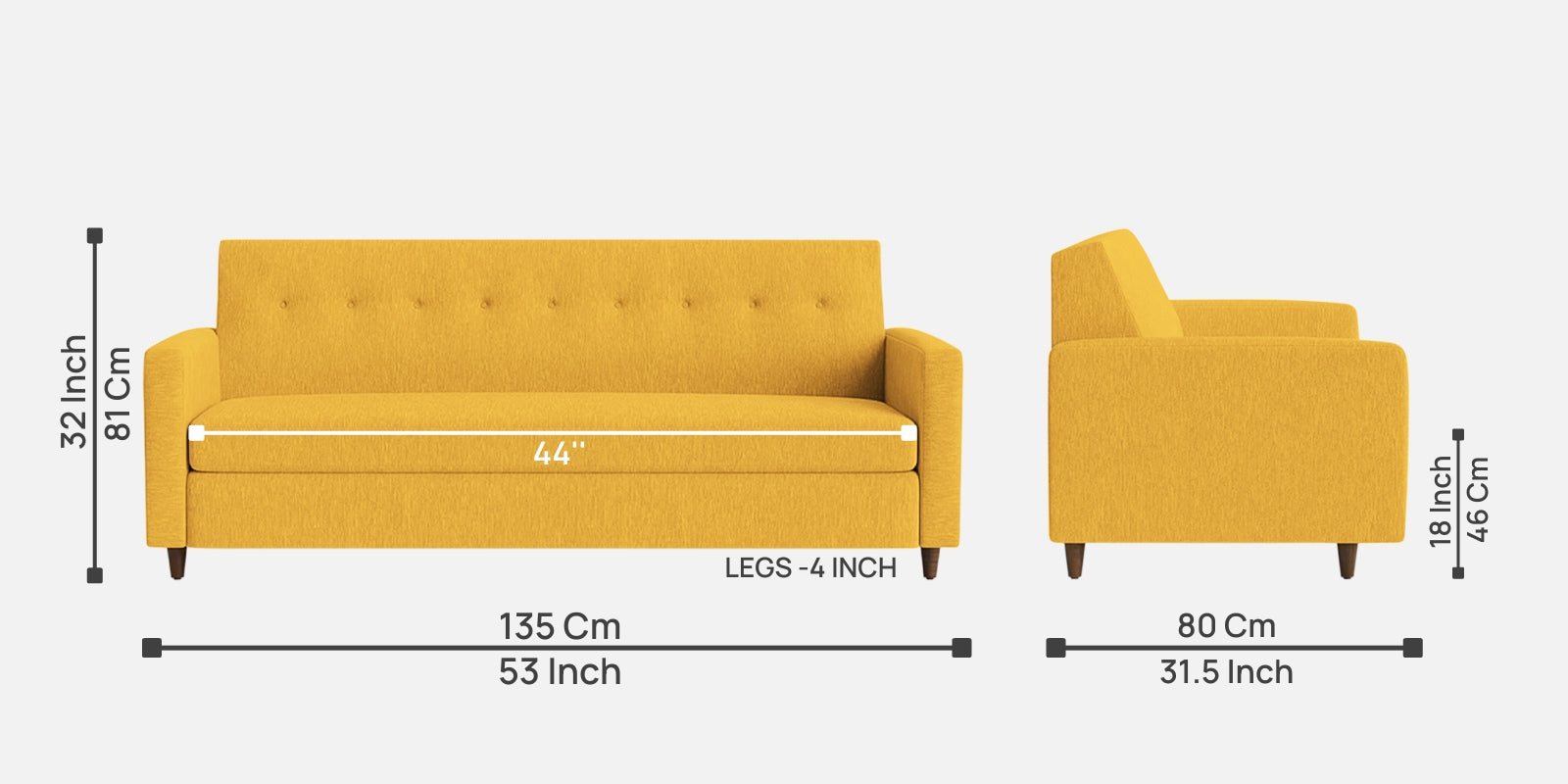 Timon Fabric 2 Seater Sofa in Bold Yellow Colour