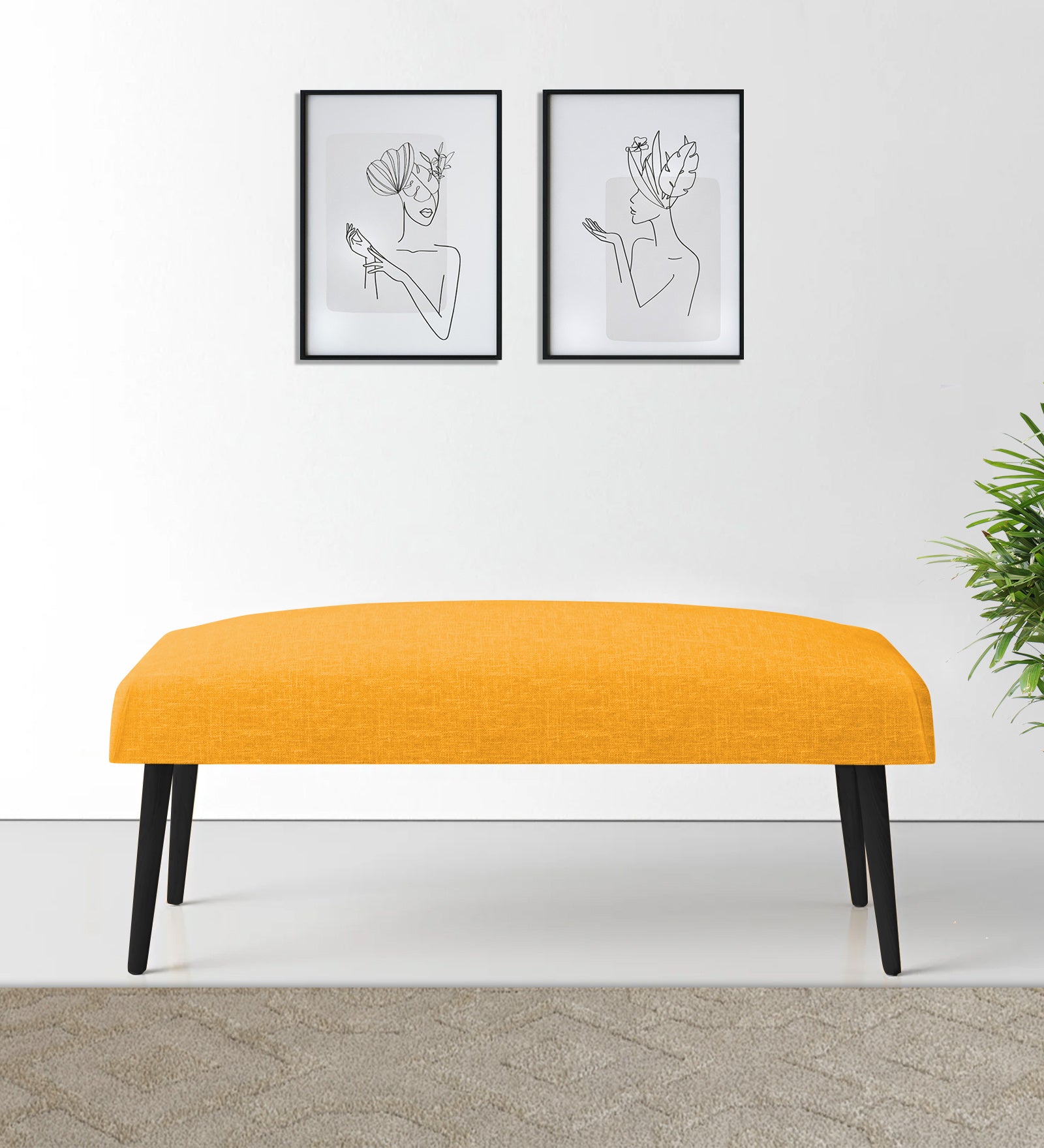 Adon Velvet Bench In Safforn Yellow Colour