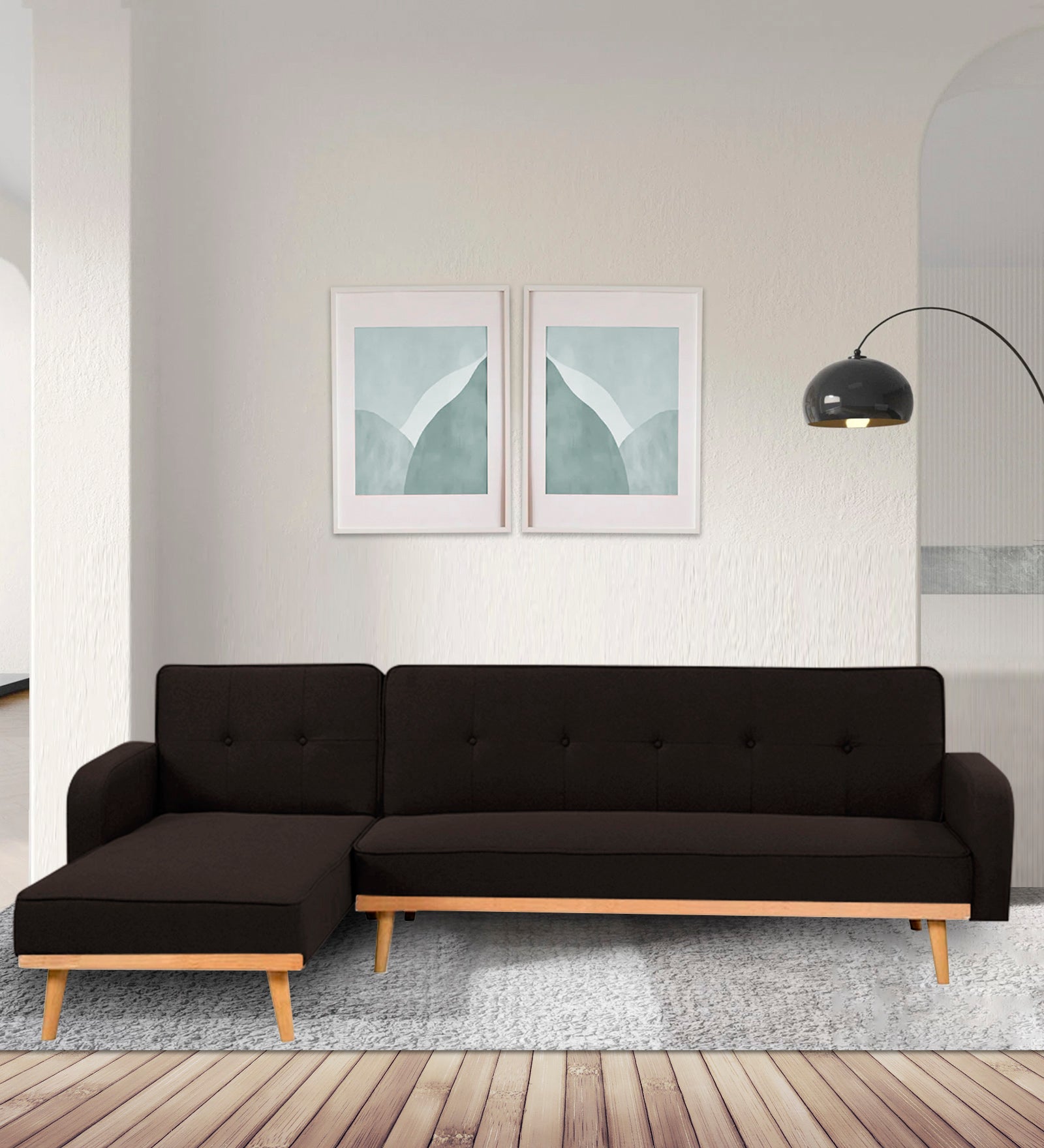 Zuno Fabric RHS Sectional + Sofa Cum Bed In Cara Brown Colour