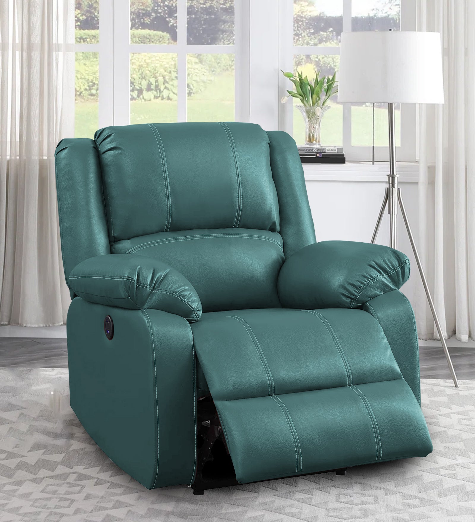 Santo Leather Motorized 1 Seater Recliner In Artic-Green Leather Finish