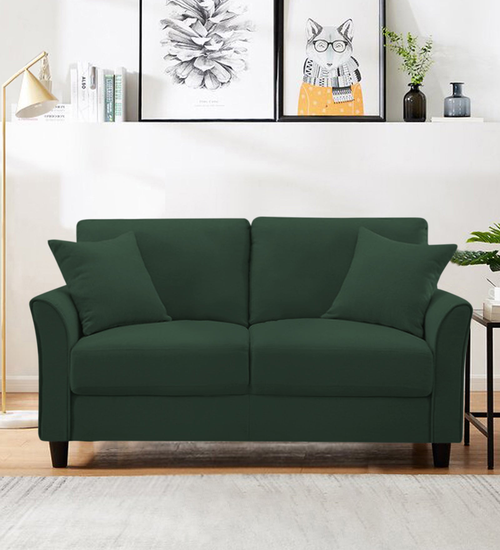 Daroo Velvet 2 Seater Sofa In Amazon Green Colour
