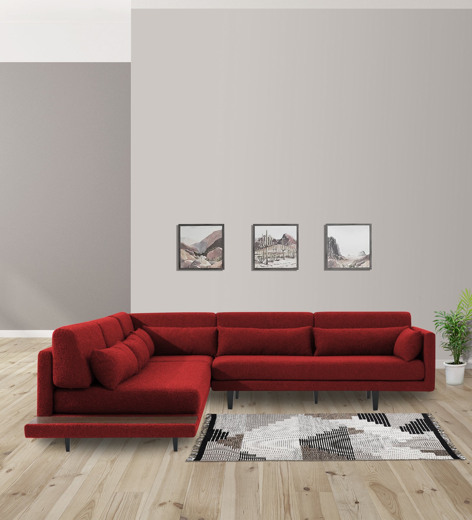 Malta Fabric 6 Seater RHS Sectional Sofa In Blood Maroon Colour