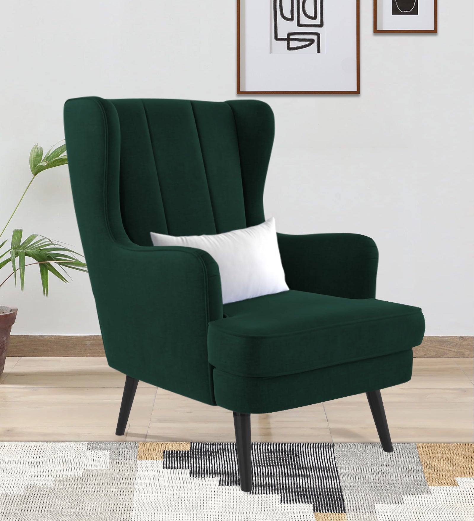 Niya Velvet 1 Seater Wing Chair in Forest Green Colour