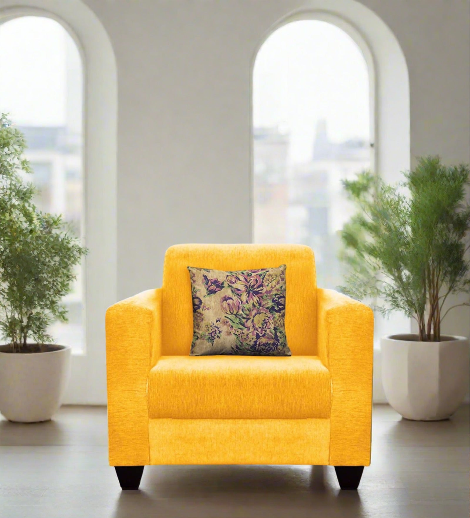 Lipu Fabric 1 Seater Sofa in Bold Yellow Colour