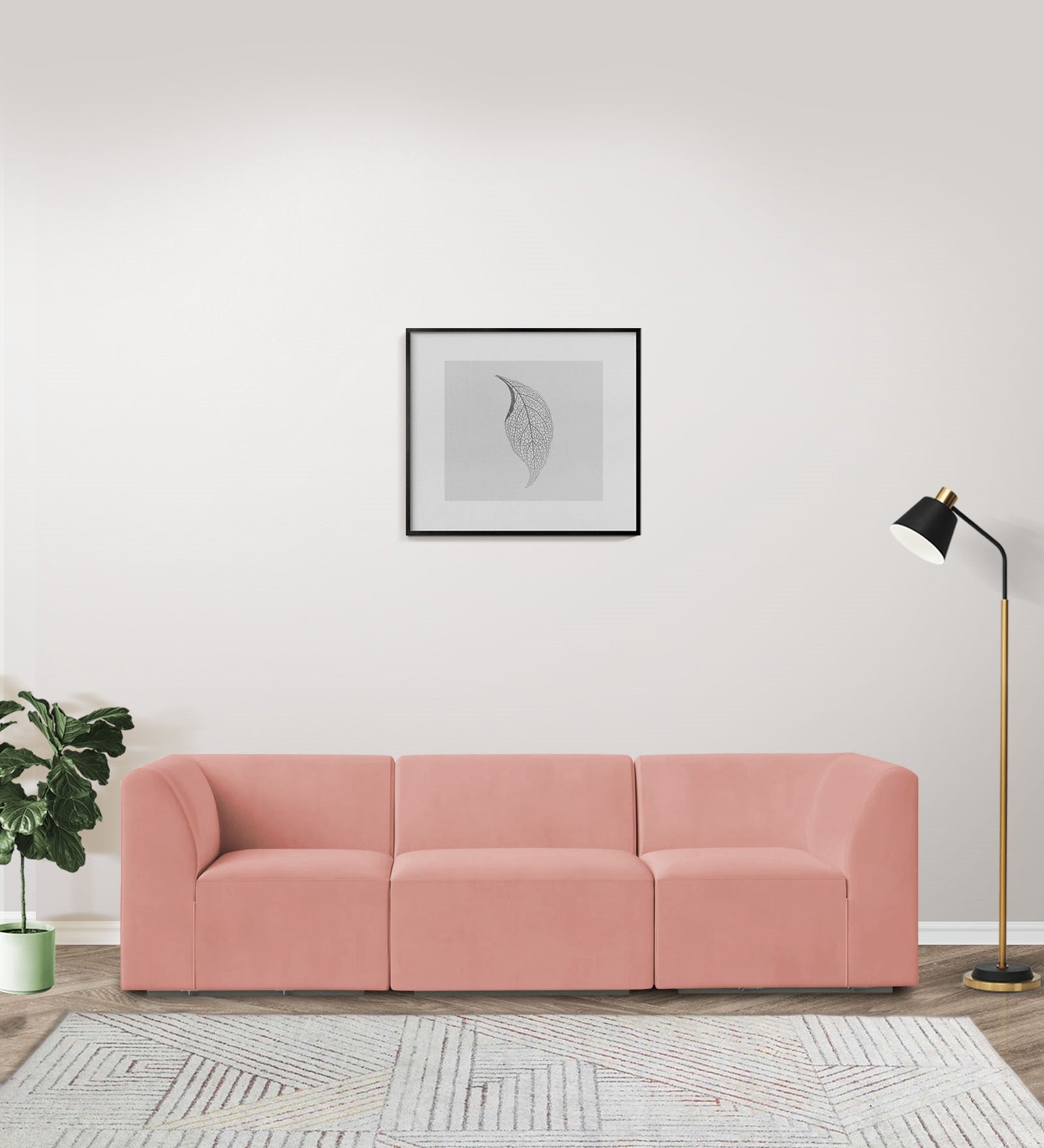 Bufa Velvet 3 Seater Sofa in Blush Pink Colour