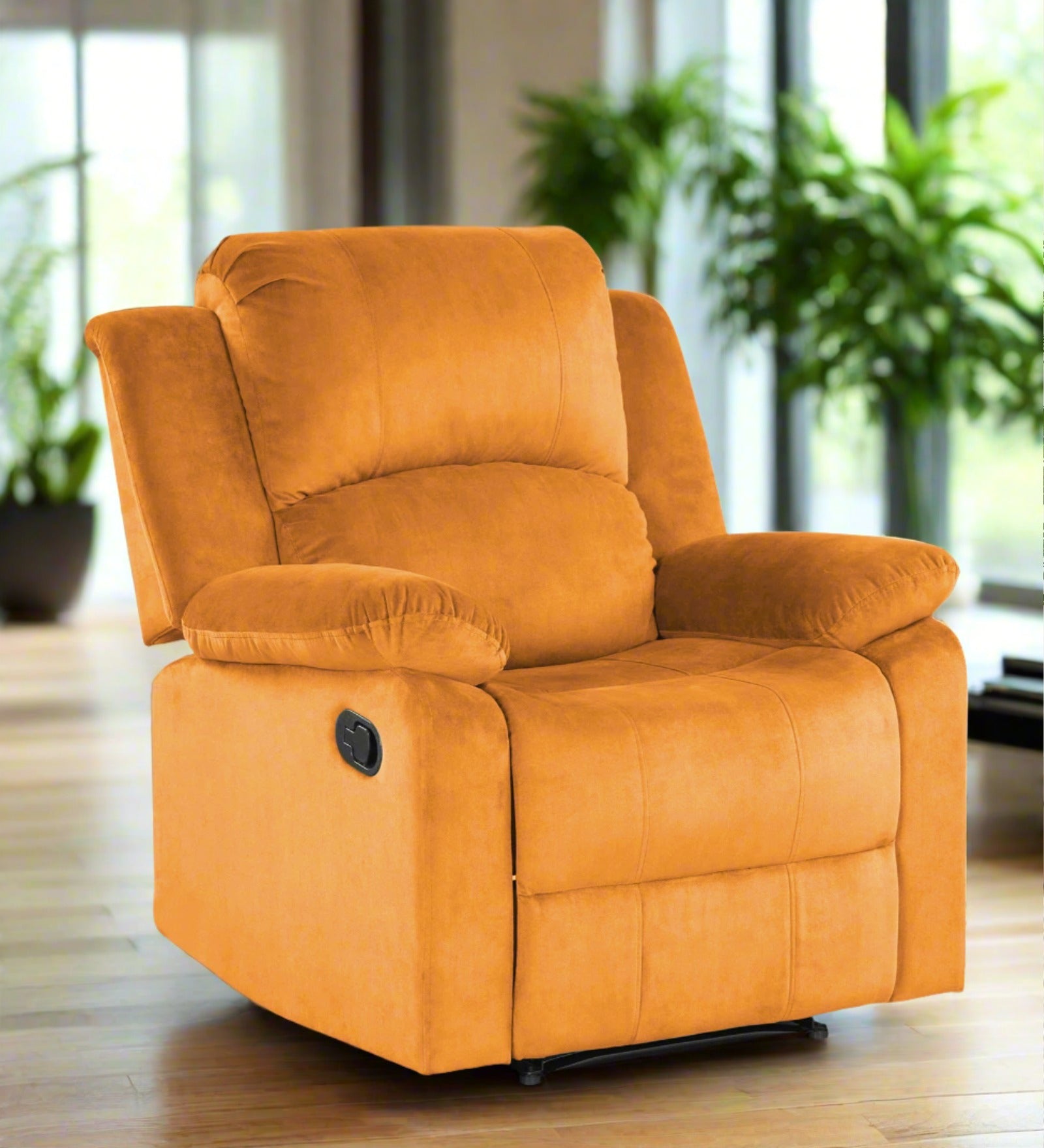 Henry Velvet Manual 1 Seater Recliner In Tangerine Orange Colour