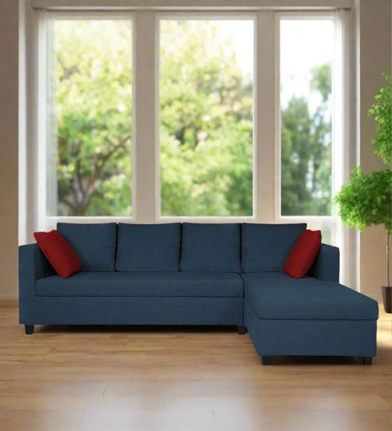 Nebula Fabric LHS Sectional Sofa (3+Lounger) in Light Blue Colour