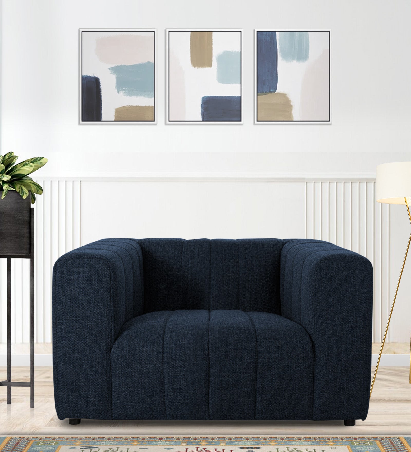 Lara Fabric 1 Seater Sofa in Denim Blue Colour