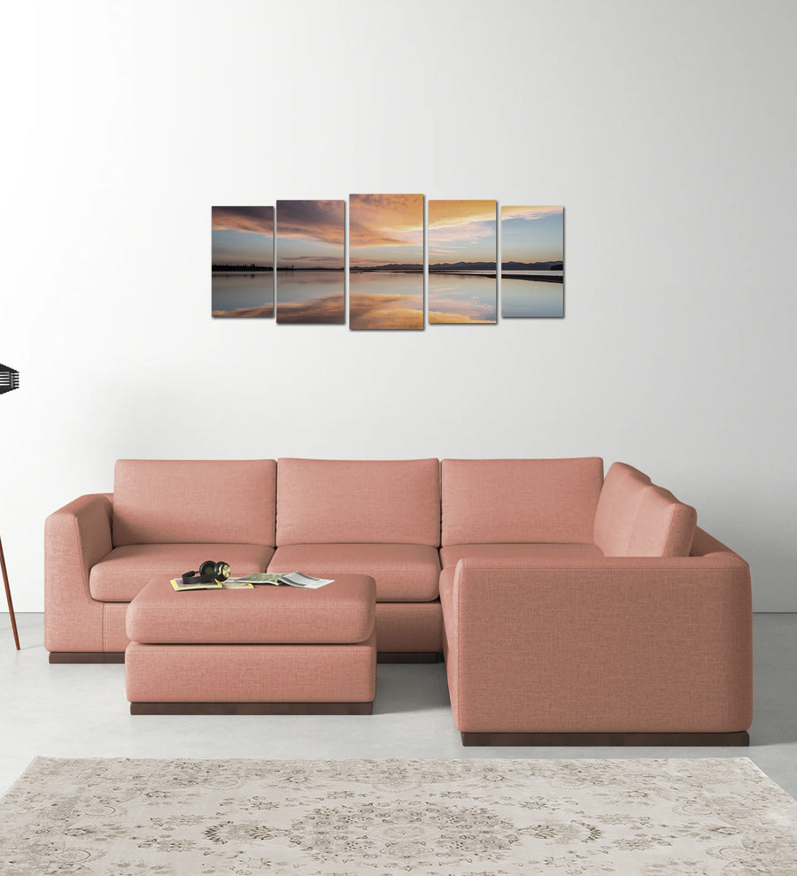 Freedom  6 Seater RHS Corner Sofa Velvet Ottoman - Blush Pink by Febonic Living