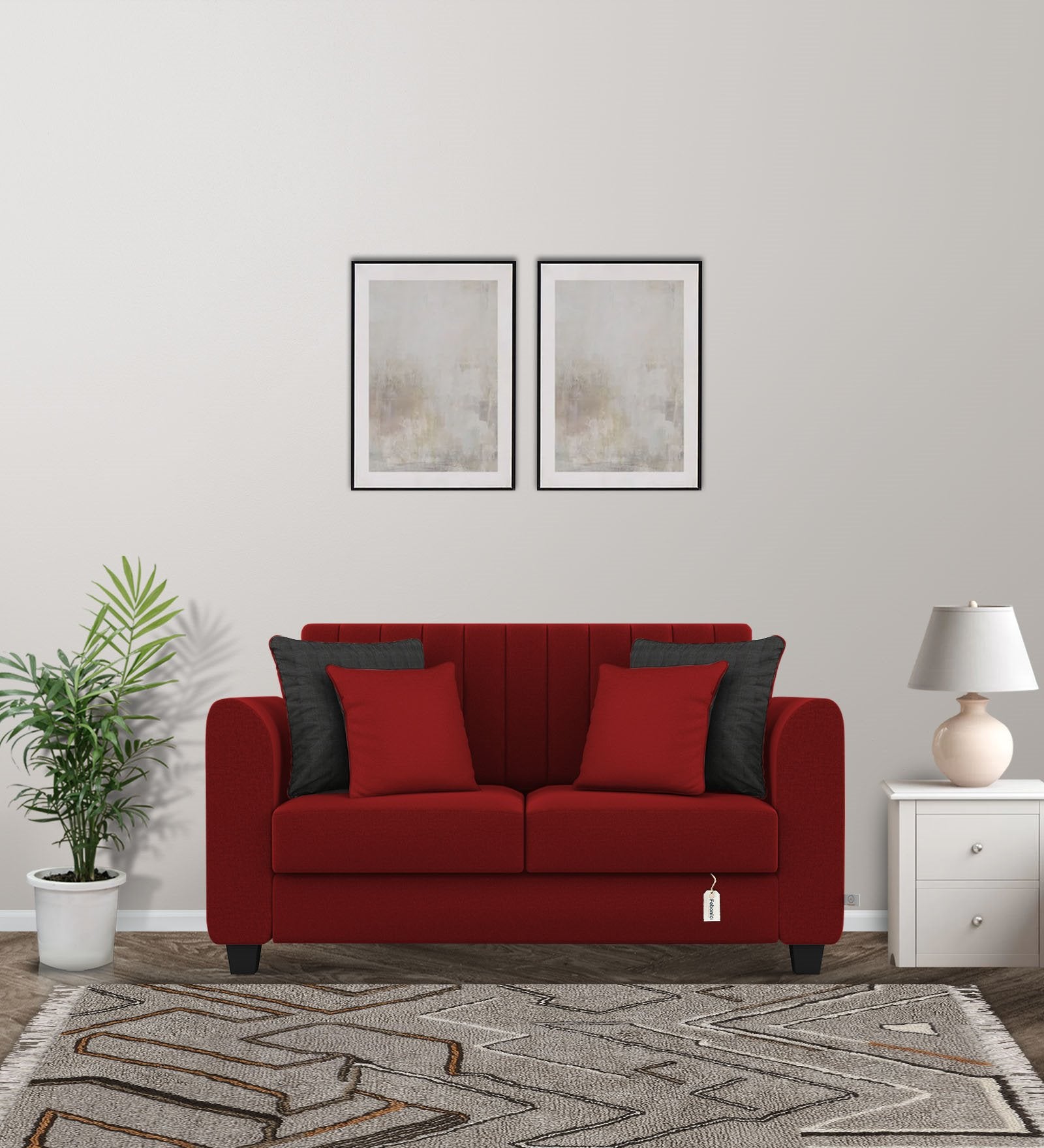 Cosmic Fabric 2 Seater Sofa in Blood Maroon Colour