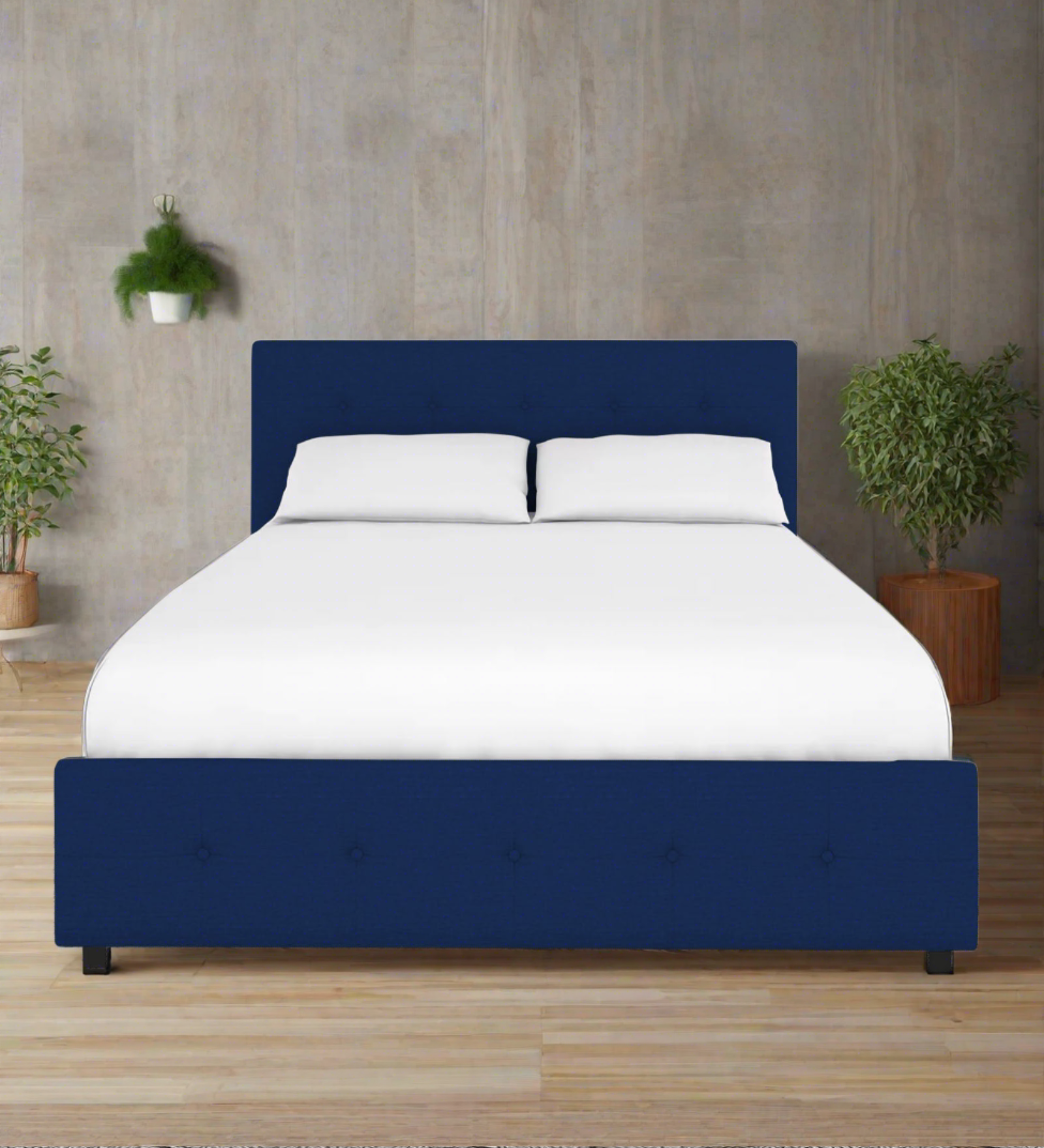 Lido Fabric Queen Size Bed In Royal Blue Colour With Storage