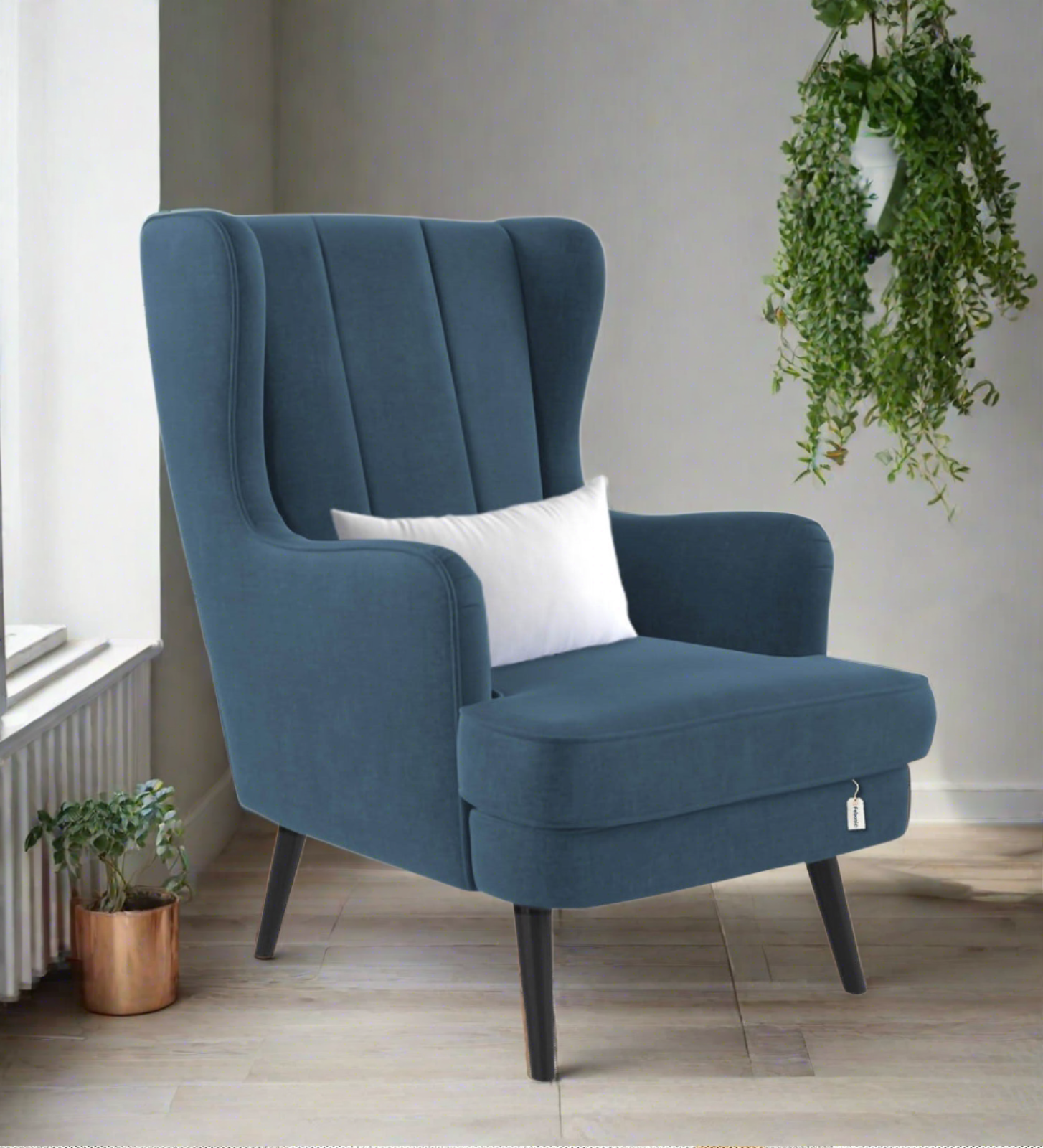 Nia Velvet Wing Chair in Oxford Blue Colour