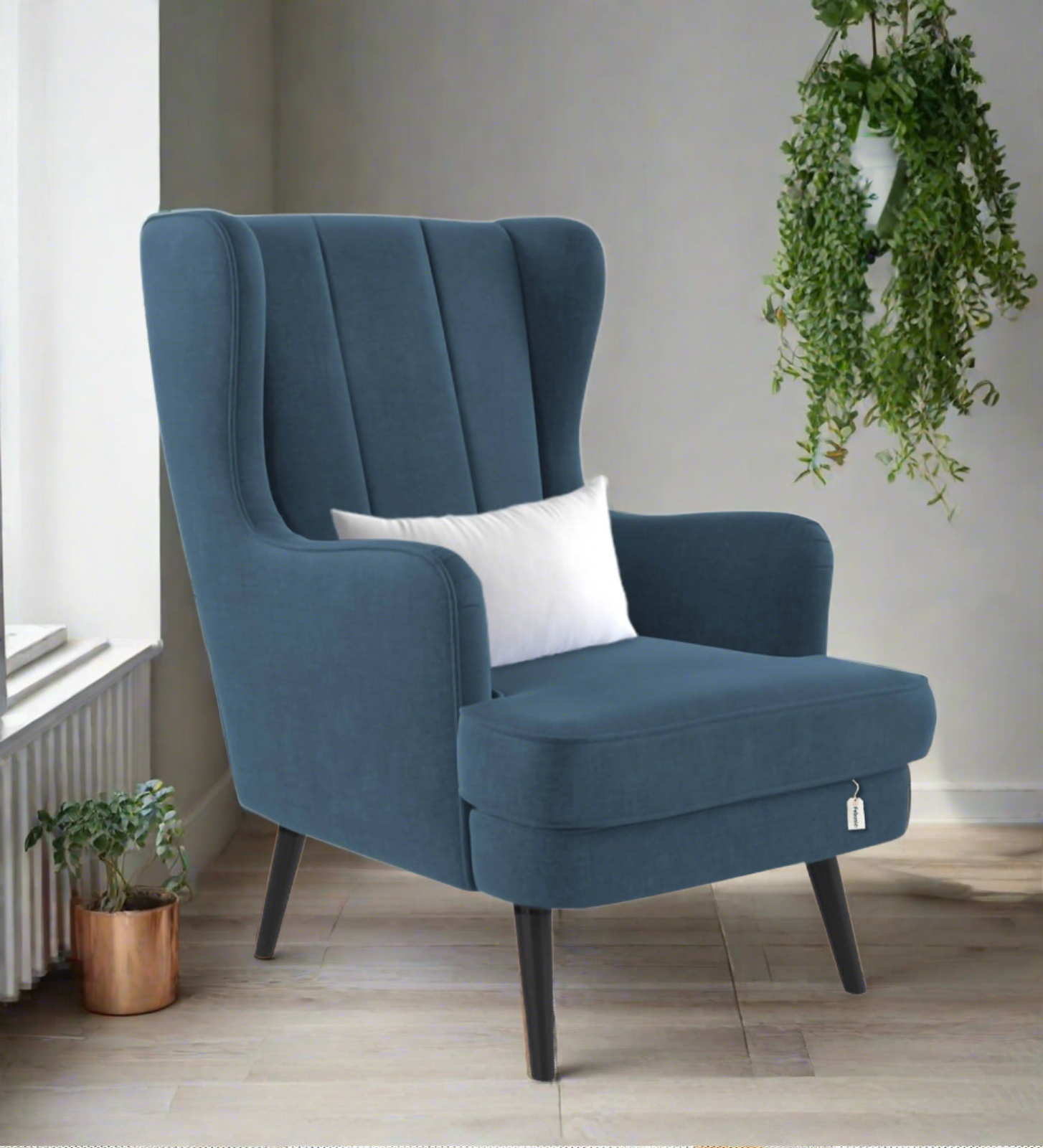 Niya Velvet Wing Chair in Oxford Blue Colour