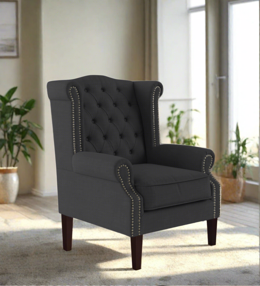 Nottage  Wing Fabric Chair - Charcoal Grey by Febonic Living