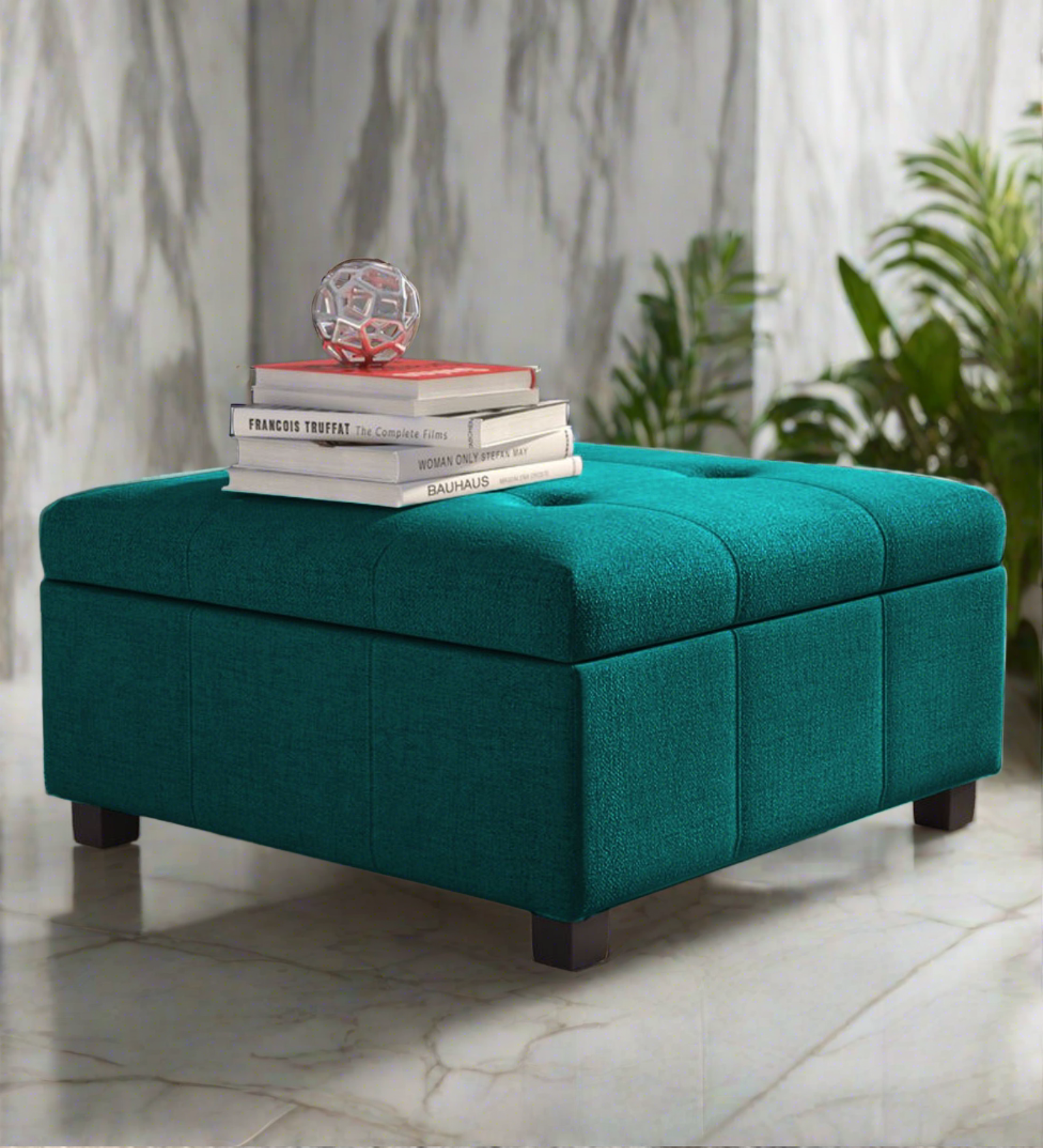 Balkan Fabric Ottoman In Sea Green Colour